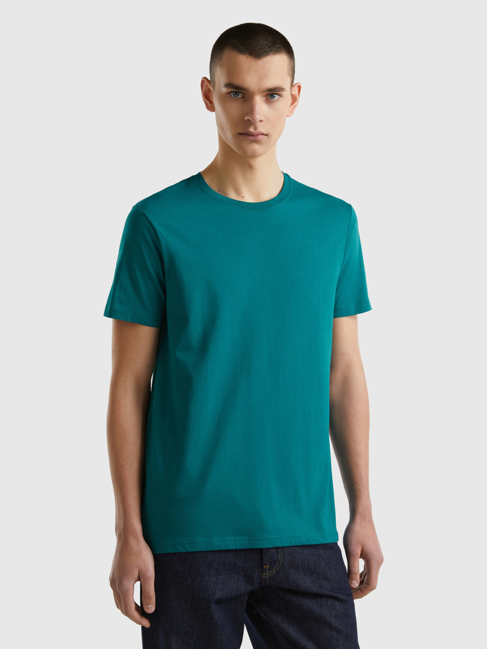 Benetton, T-shirt In Oktangrün, Petrolgrün, male