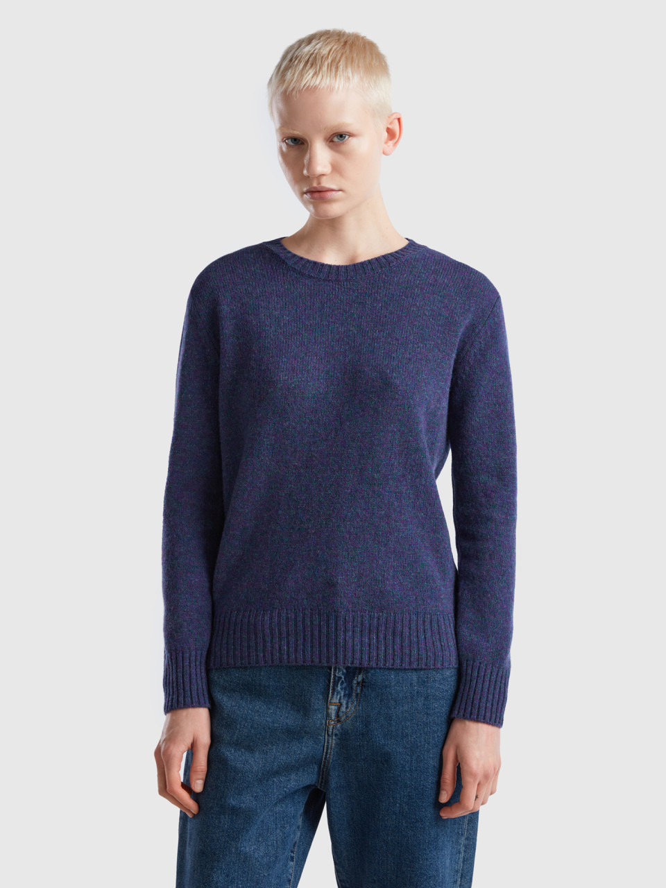 Benetton, Sweater In Pure Shetland Wool, Dark Blue, Women
