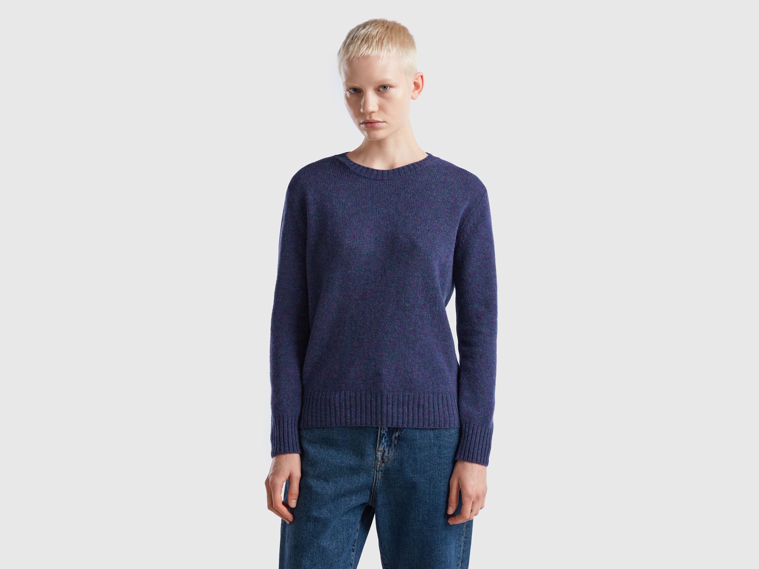 Benetton, Sweater In Pure Shetland Wool, size M, Dark Blue, Women