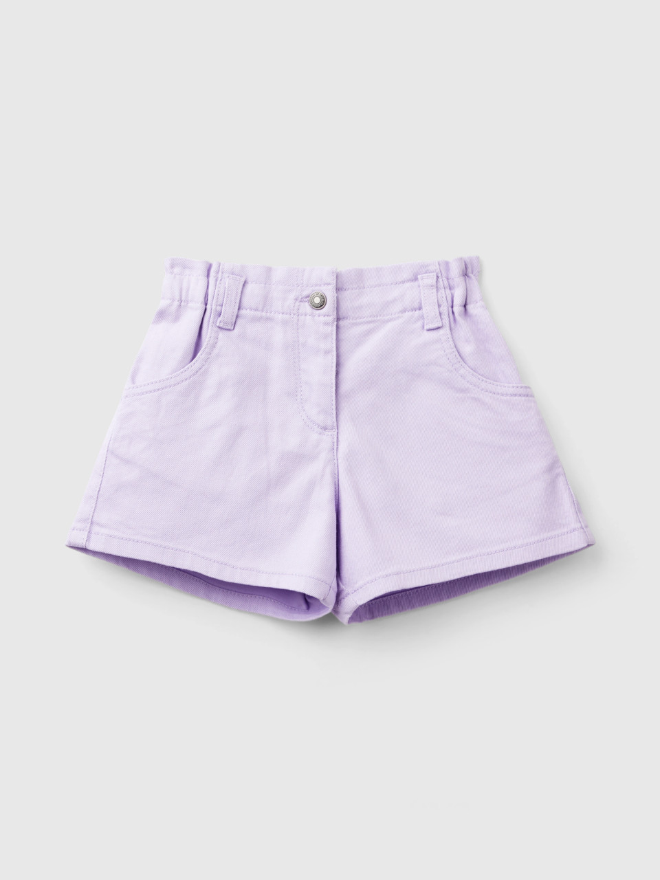 Benetton, Paperbag Shorts In Stretch Cotton, Lilac, Kids