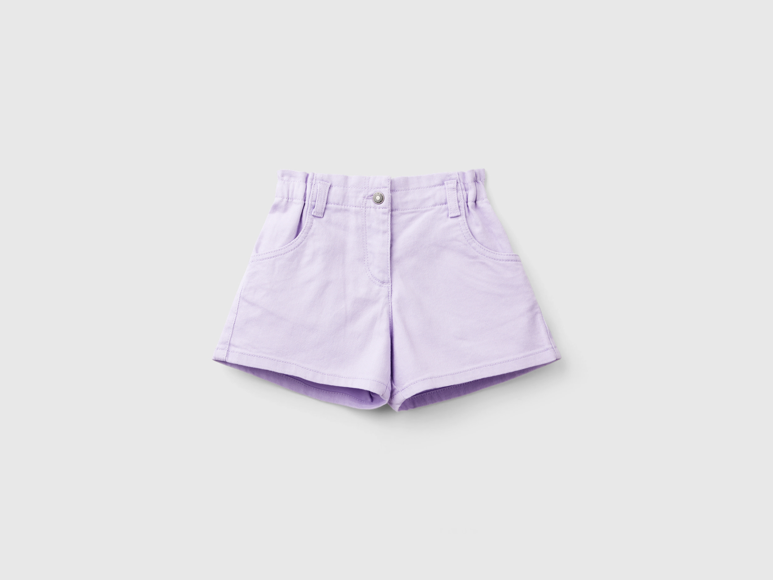 Benetton, Shorts Paperbag In Cotone Stretch, Lilla, Bambini