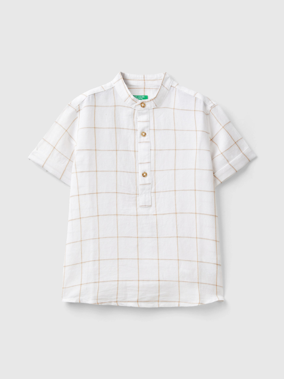 Benetton, Check Mandarin Shirt, Creamy White, Kids