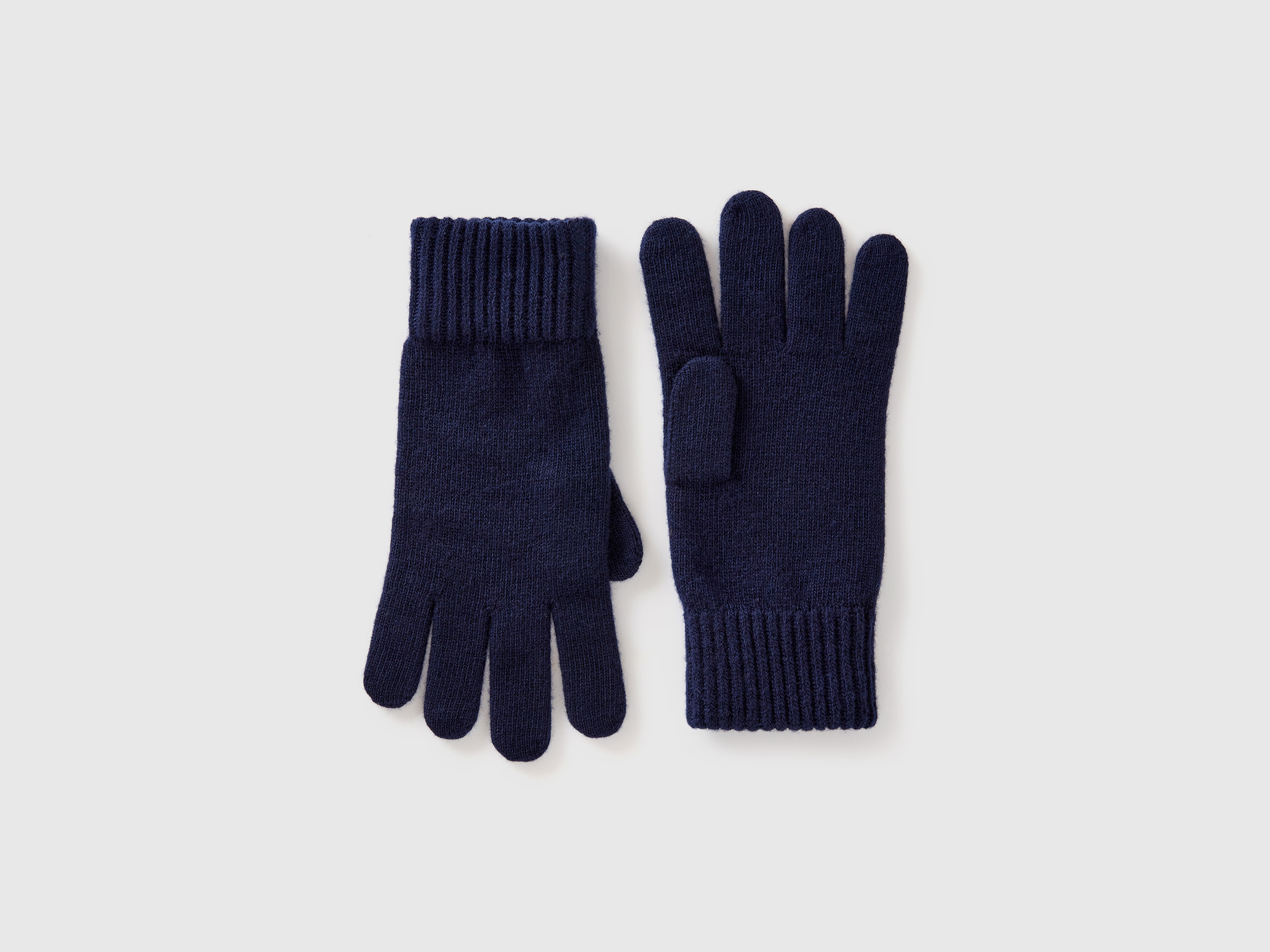 Benetton, Guanti In Pura Lana Vergine, Blu Scuro, Uomo