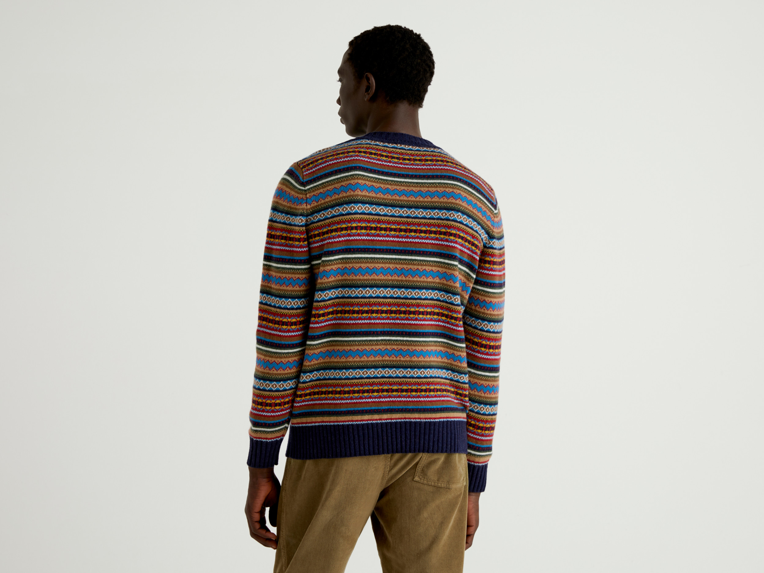 Benetton, Multicolored Jacquard Sweater, Taglia Xxl, Multi-Color, Men