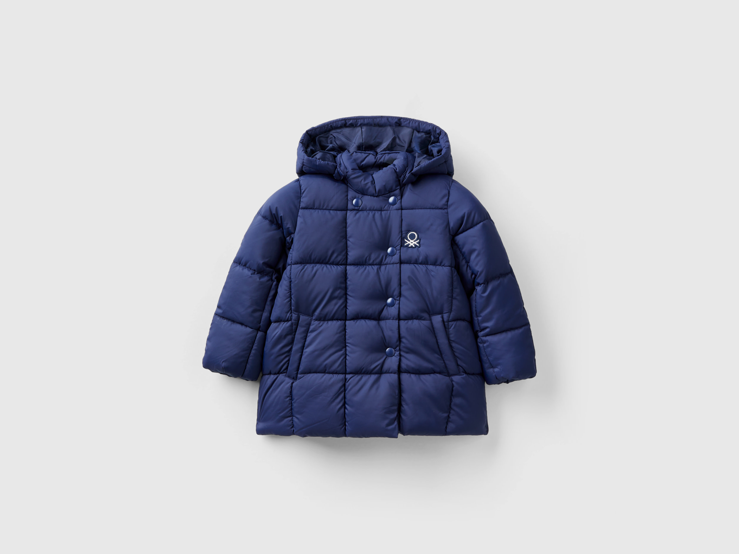 Benetton, Giubbotto Con Cappuccio Staccabile, Blu Scuro, Bambini