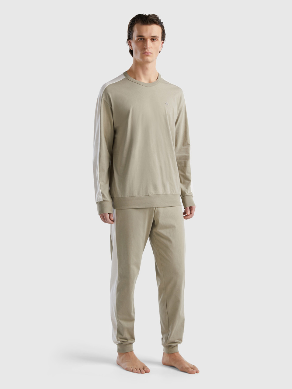 Benetton, Pyjamas With Side Stripes, Beige, Men