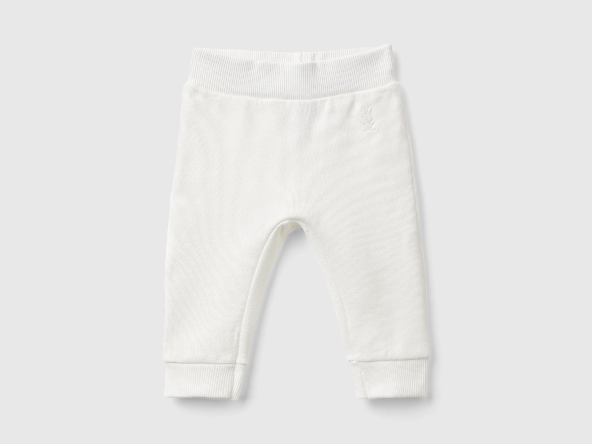 Benetton, Pantaloni In Felpa Di Cotone Biologico, Bianco Panna, Bambini