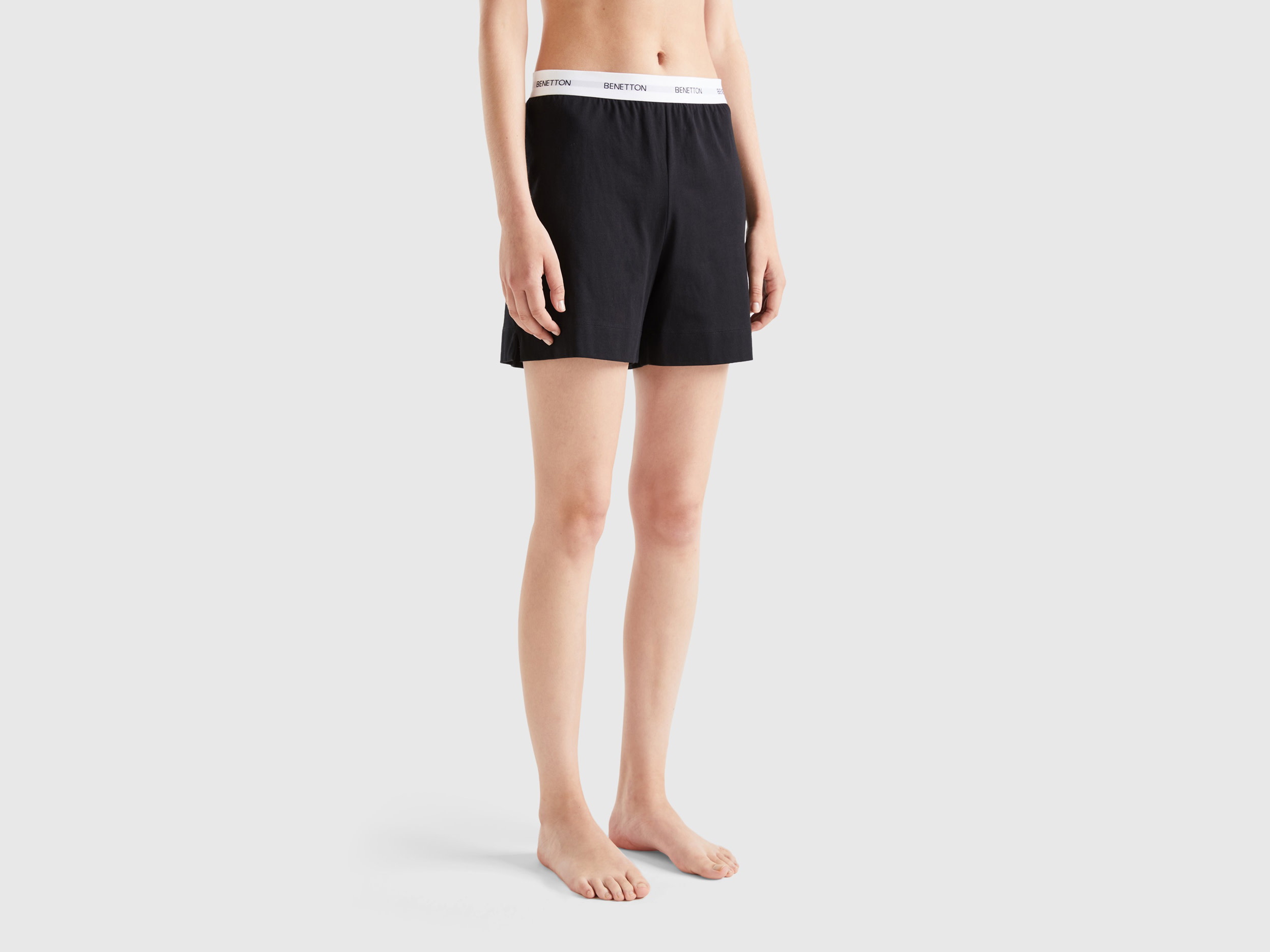 Benetton, Shorts With Logoed Elastic, size M, Black, Women
