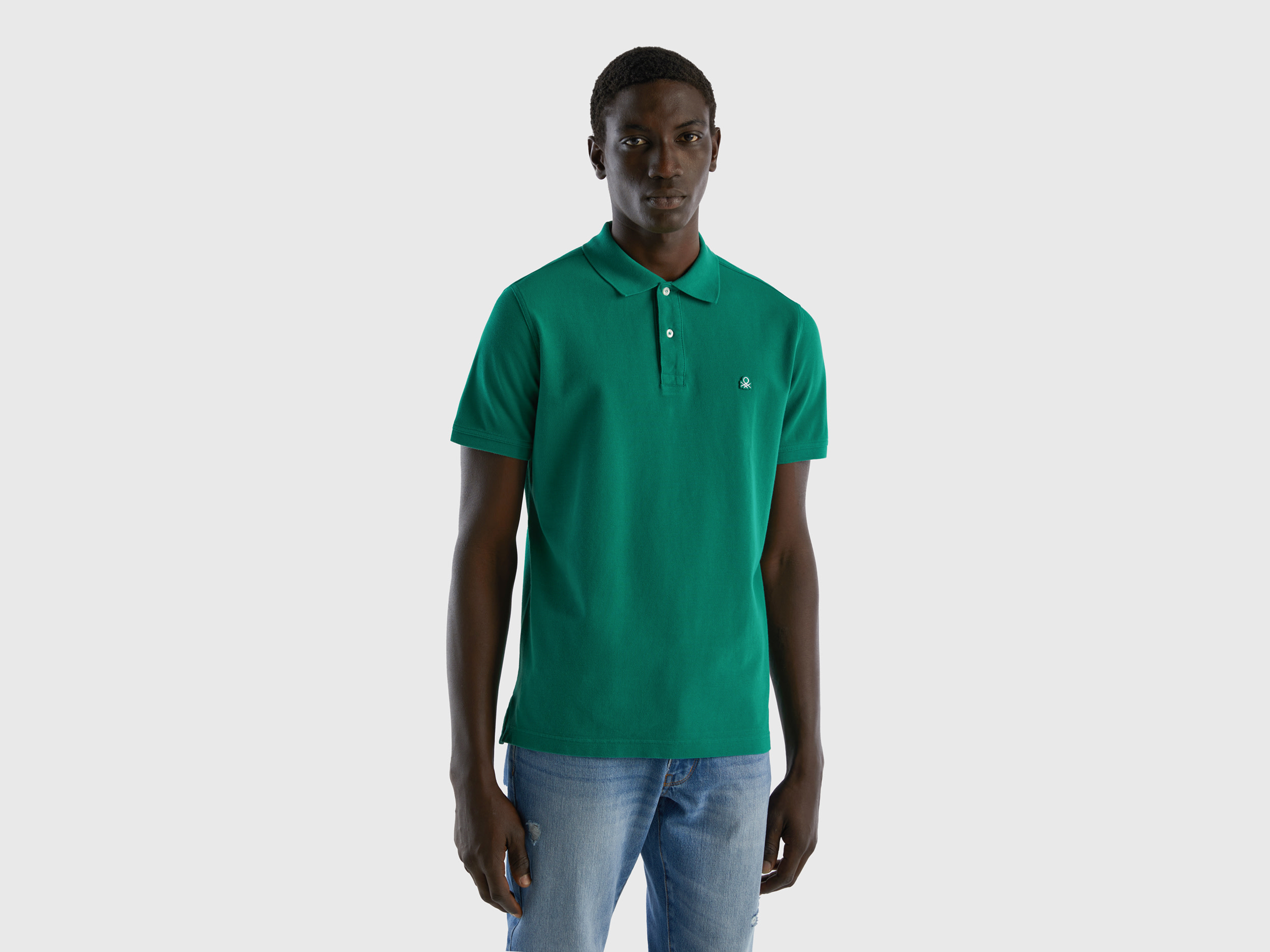 Image of Benetton, Dark Green Regular Fit Polo, size XS, Dark Green, Men