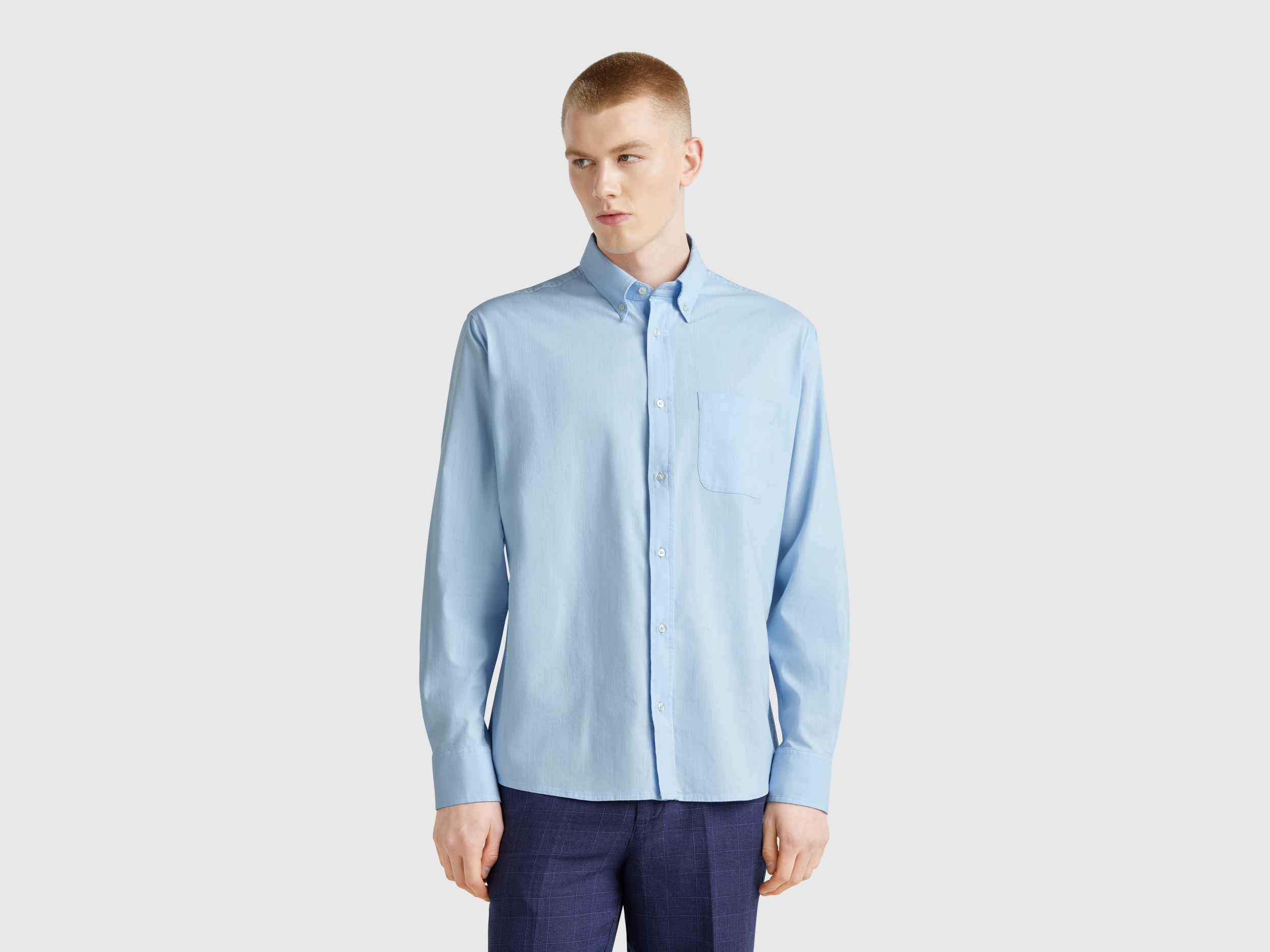 Benetton, Regular Fit Button-down Shirt, size XXL, Light Blue, Men