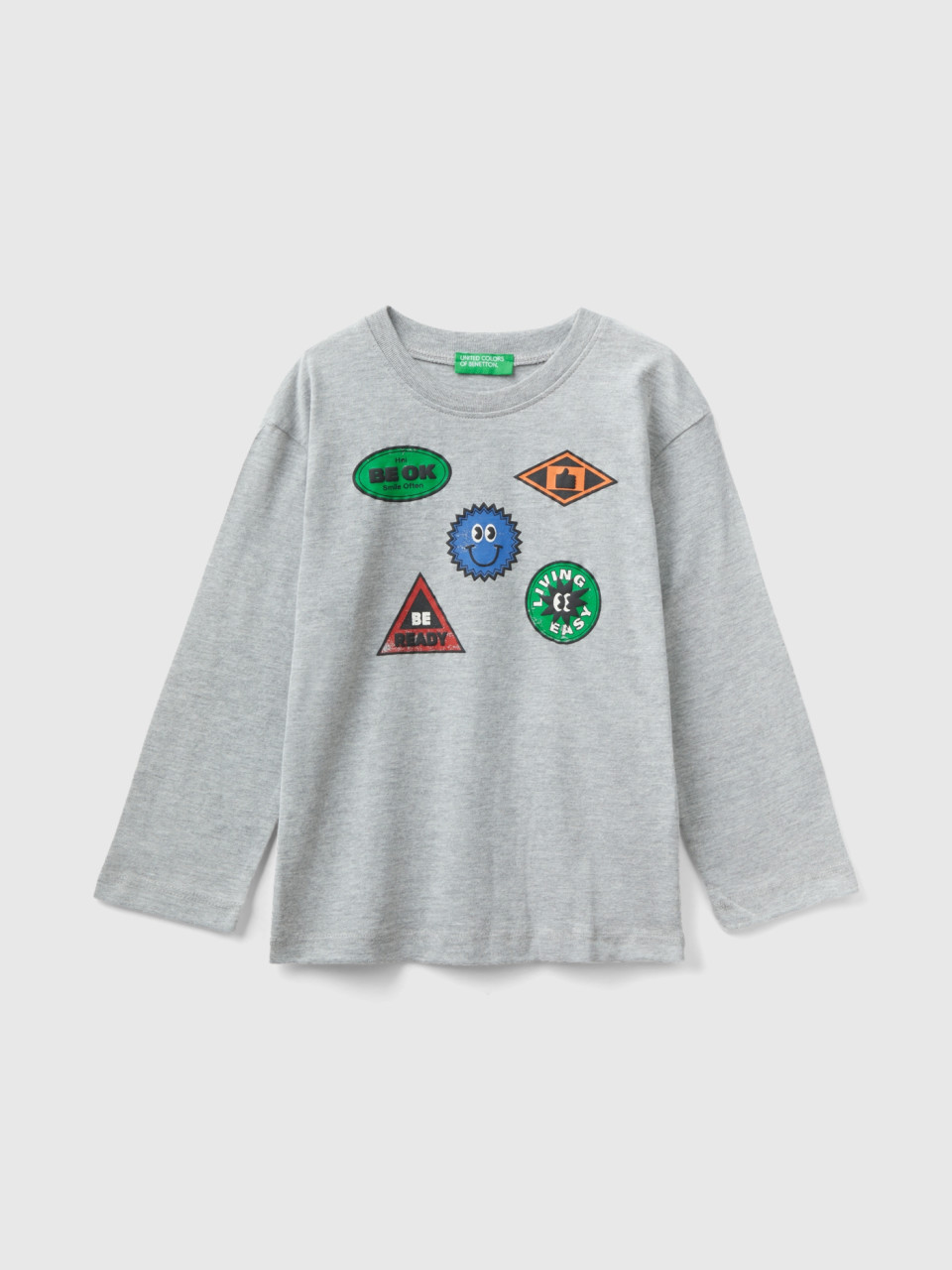 Benetton, T-shirt En Chaud Coton Avec Imprimé, Gris Clair, Enfants