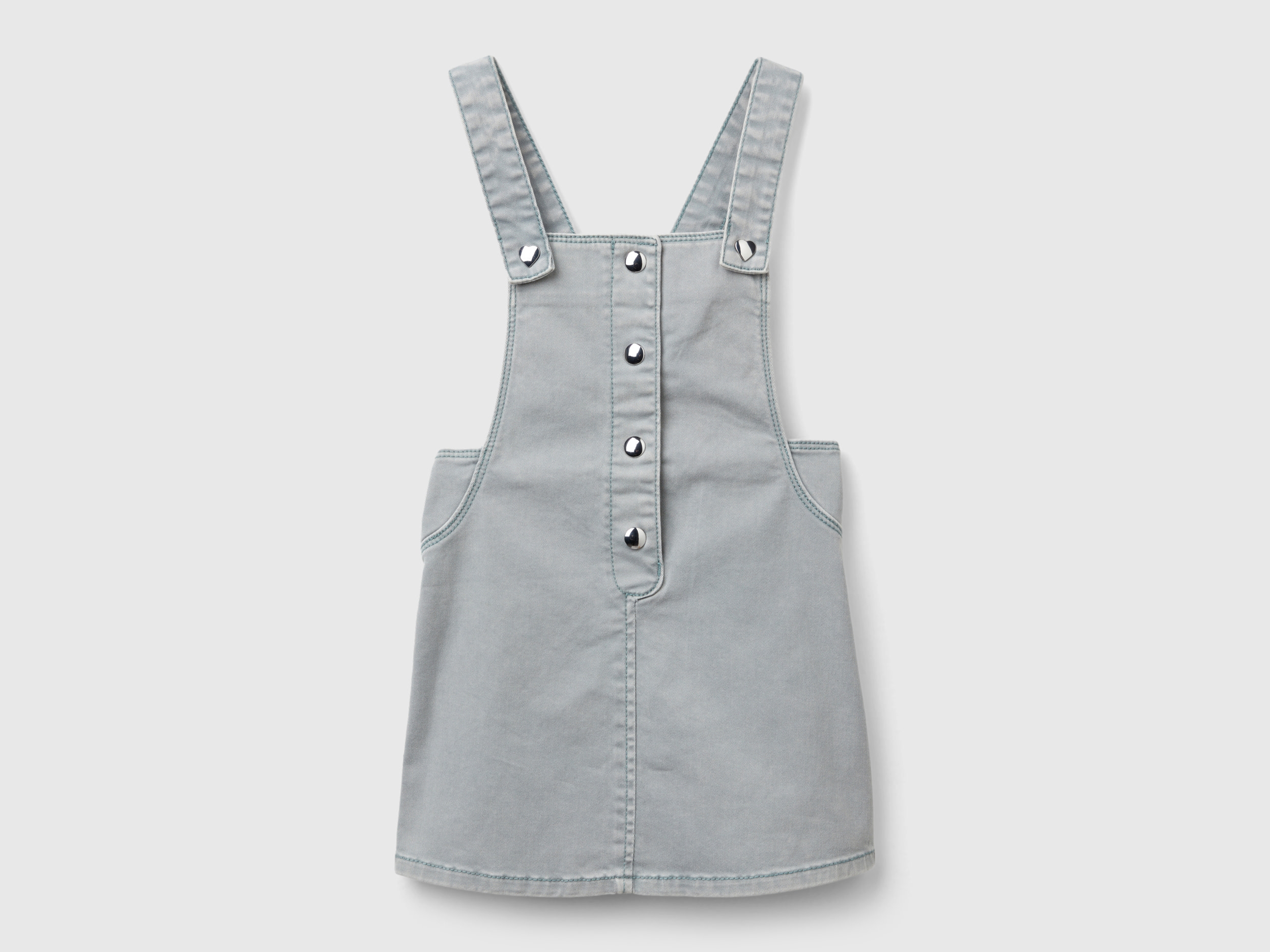 Benetton, Vestito Salopette In Cotone Stretch, Grigio Perla, Bambini
