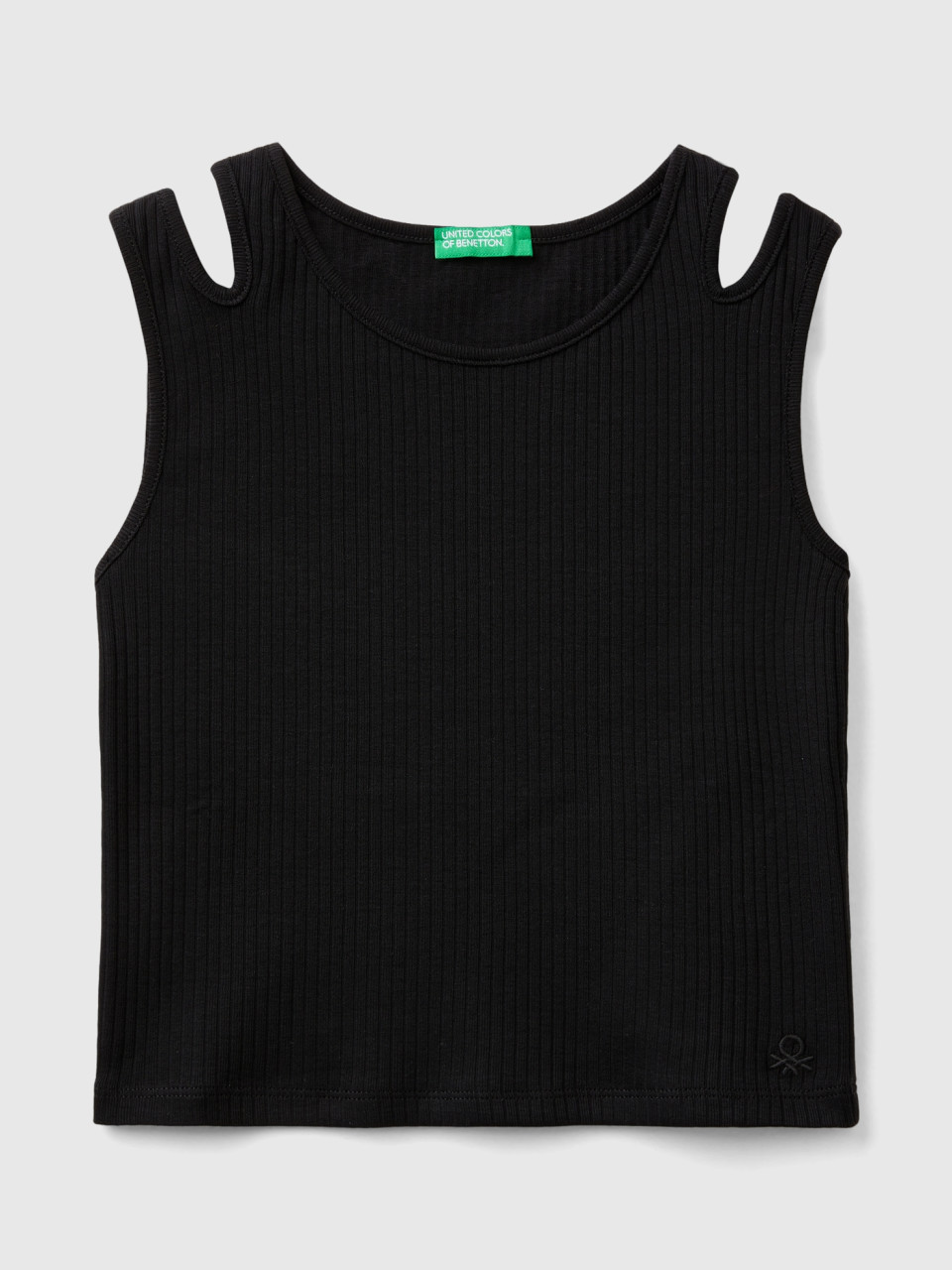 Benetton, Camiseta De Tirantes Acanalada Con Troquelado, Negro, Niños