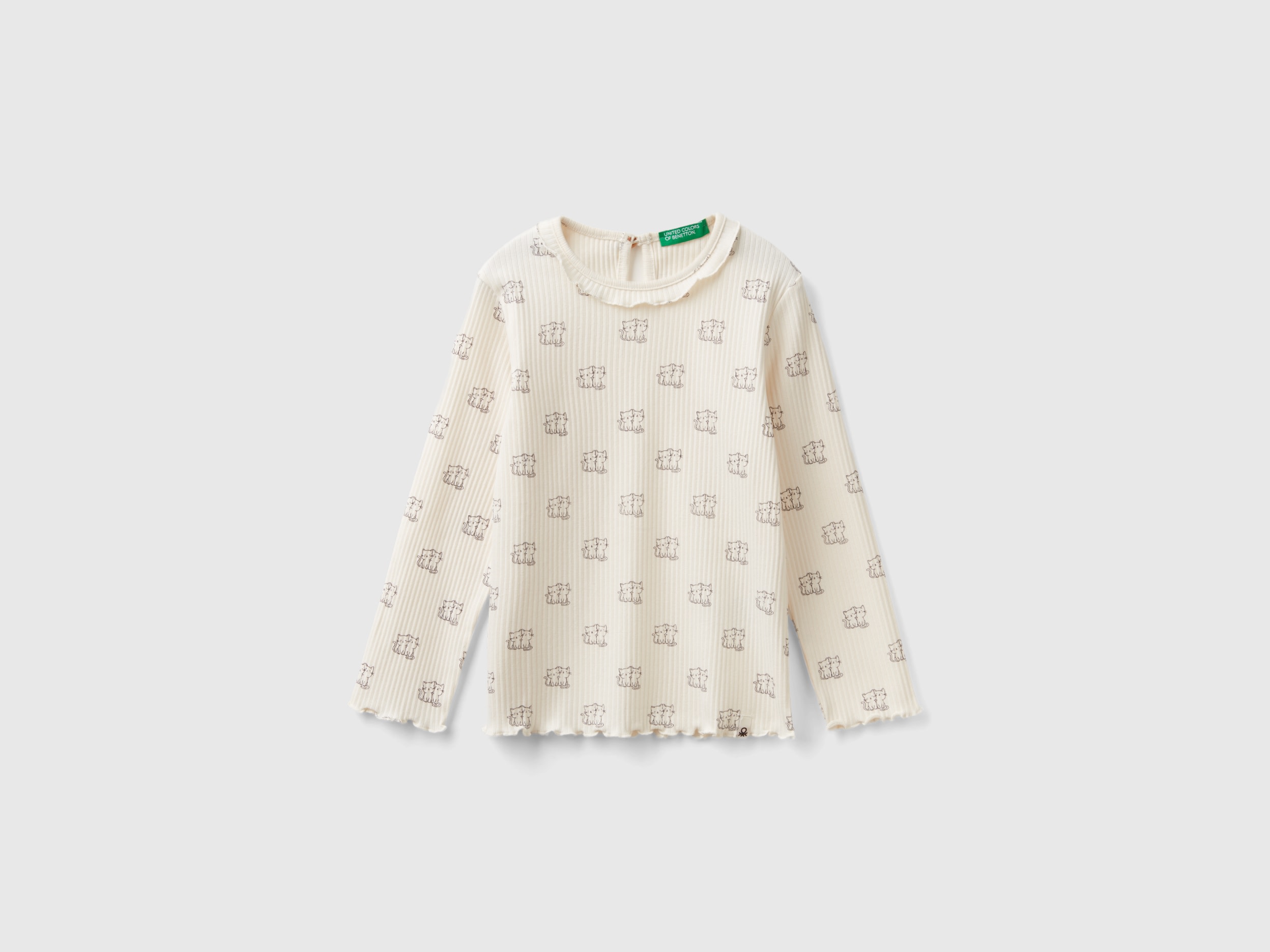 Benetton, T-shirt Con Colletto Rouches, Bianco Panna, Bambini