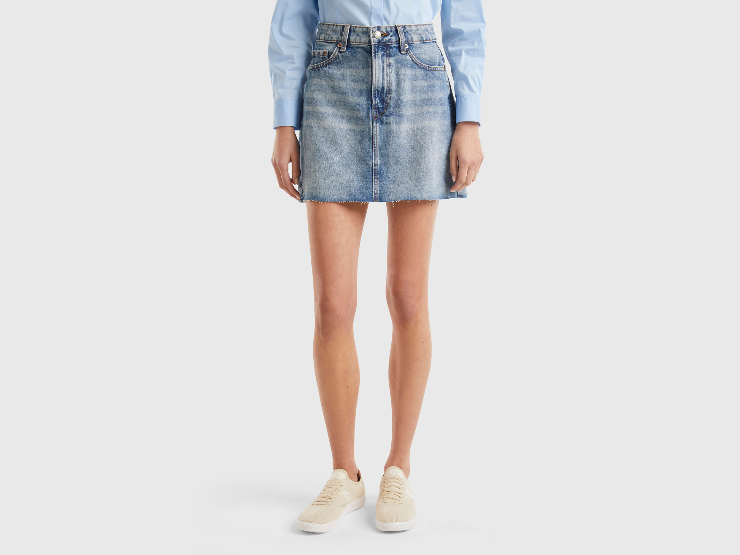 Image of Benetton, Denim Mini Skirt, size , Blue, Women