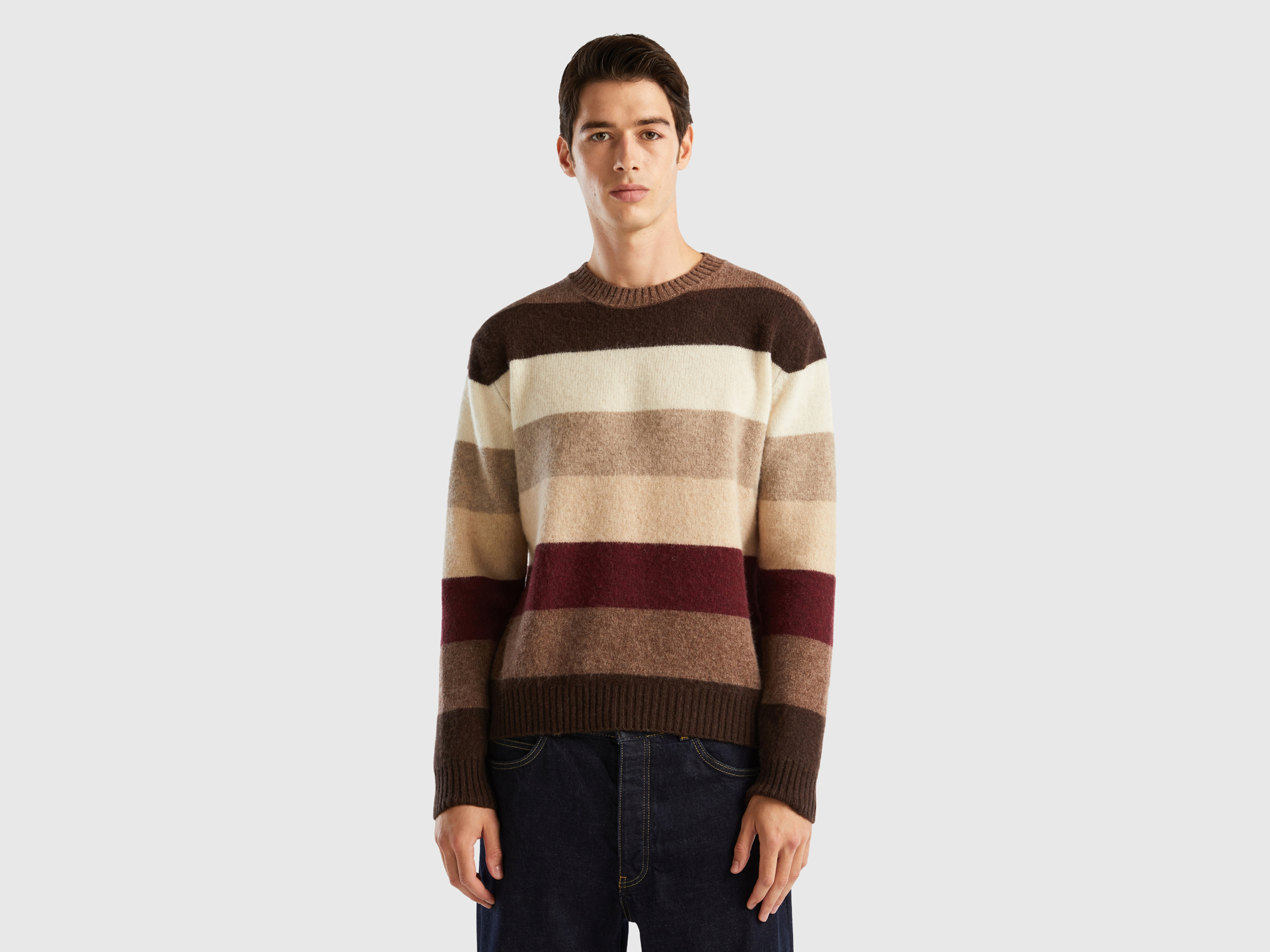 Benetton, Striped Sweater In Pure Shetland Wool, size S, Multi-color, Men