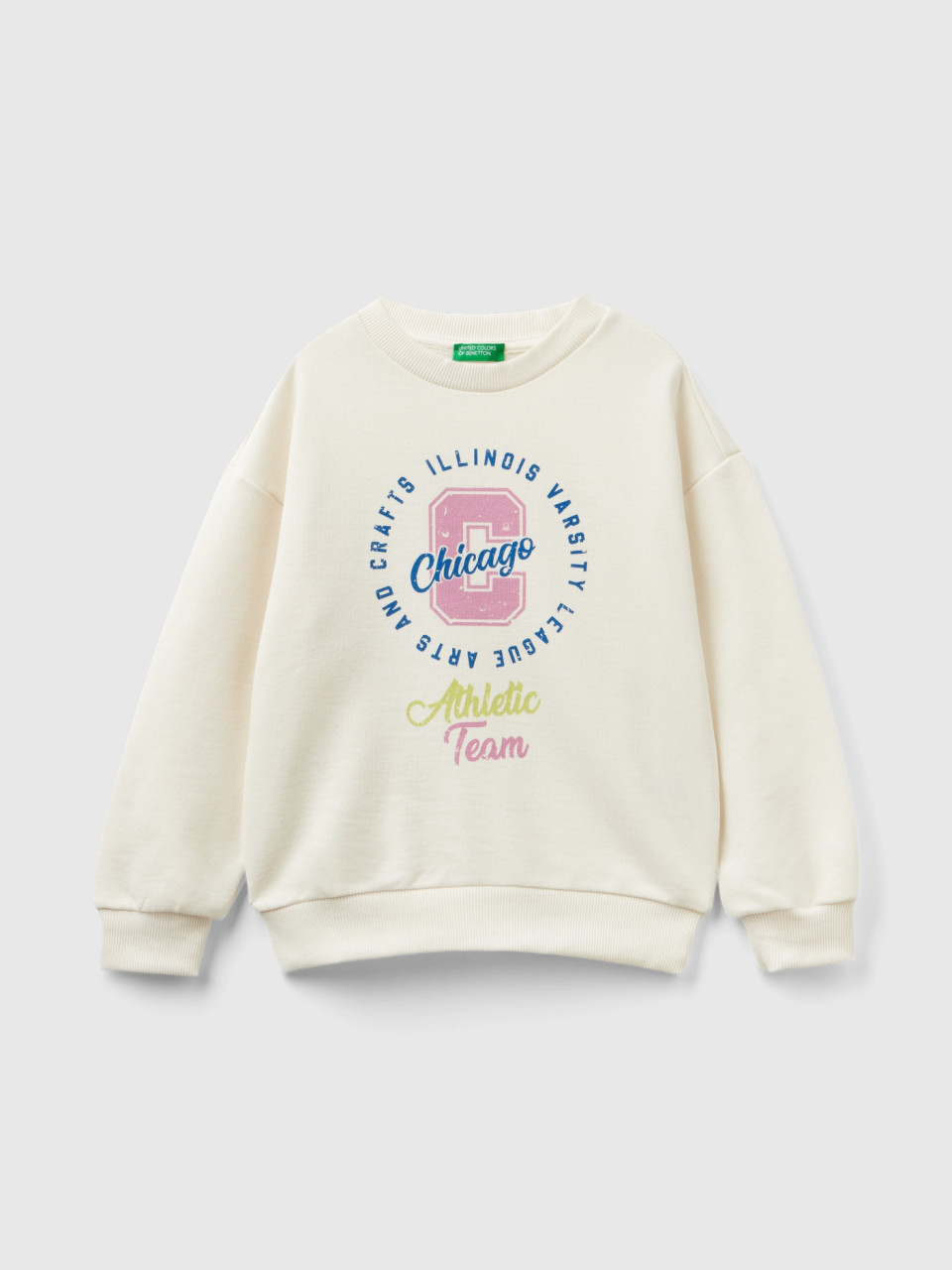 Benetton, Pullover College Style Sweatshirt, Creamy White, Kids