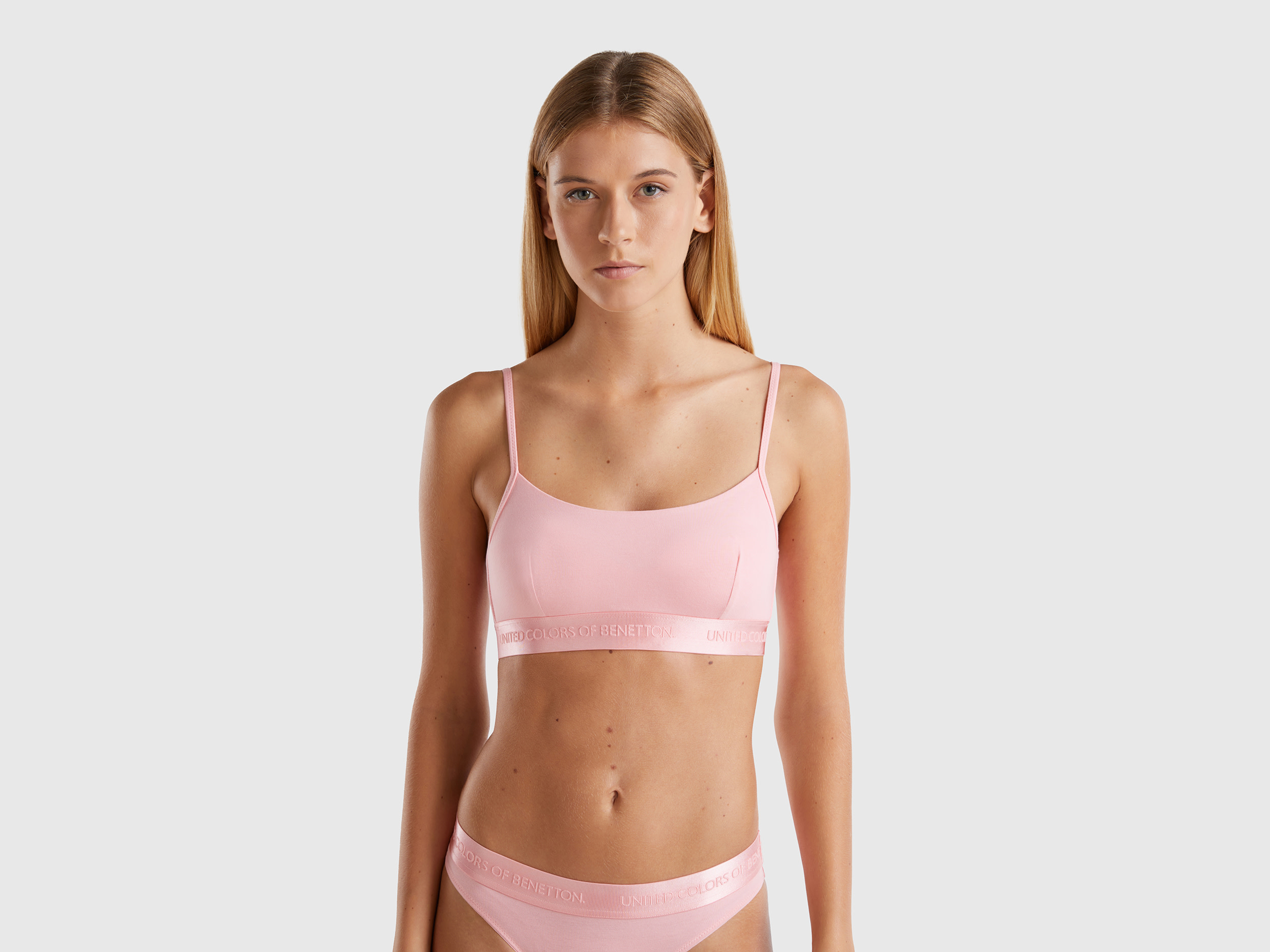 Benetton, Brassiere In Cotone Bio Stretch, Rosa, Donna