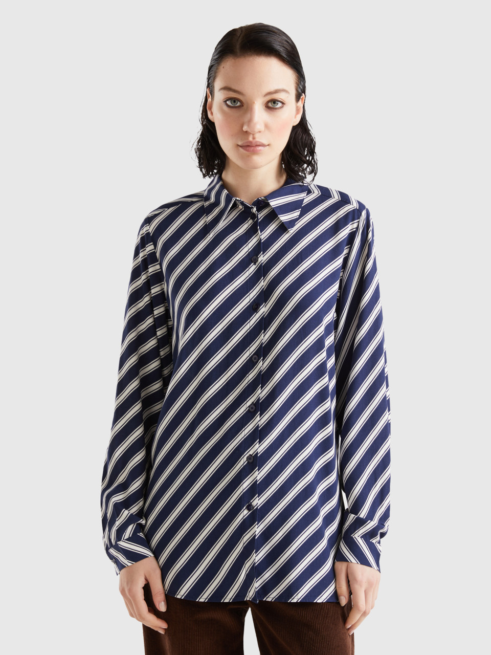 Benetton, Patterned Shirt In Sustainable Viscose, Blue, Women