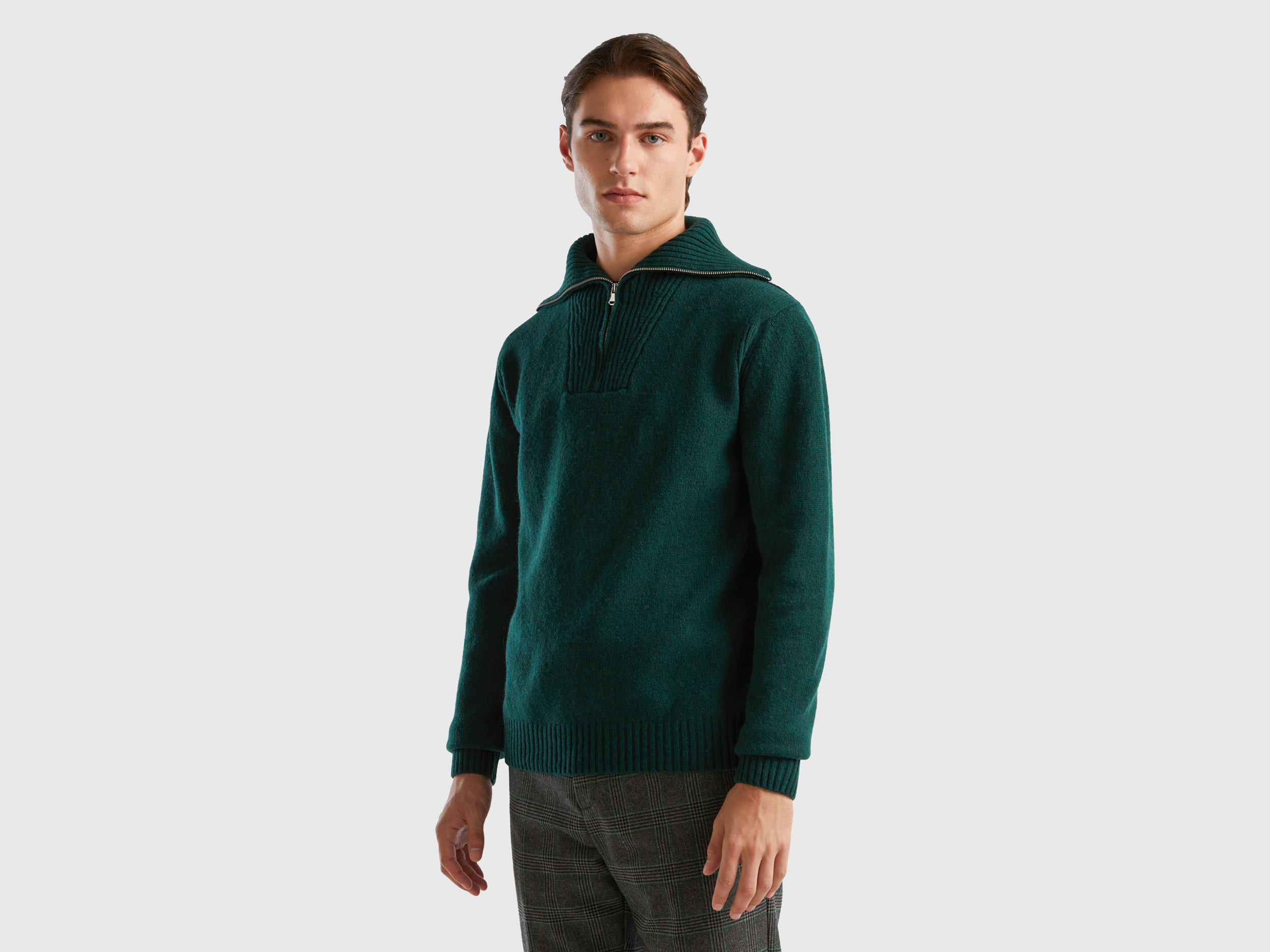 Benetton, Dark Green Sweater In Pure Shetland Wool, size XS, Dark Green, Men