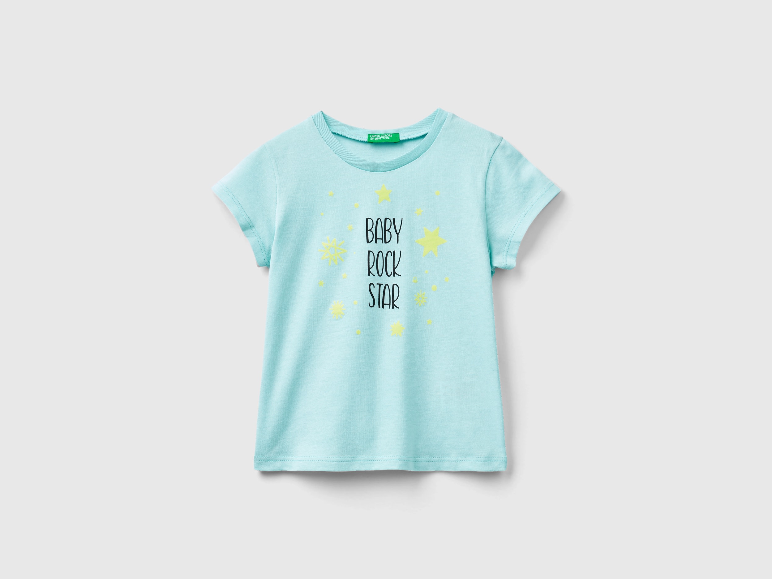 Benetton, Maglietta Con Dettagli Fluo, Verde Acqua, Bambini