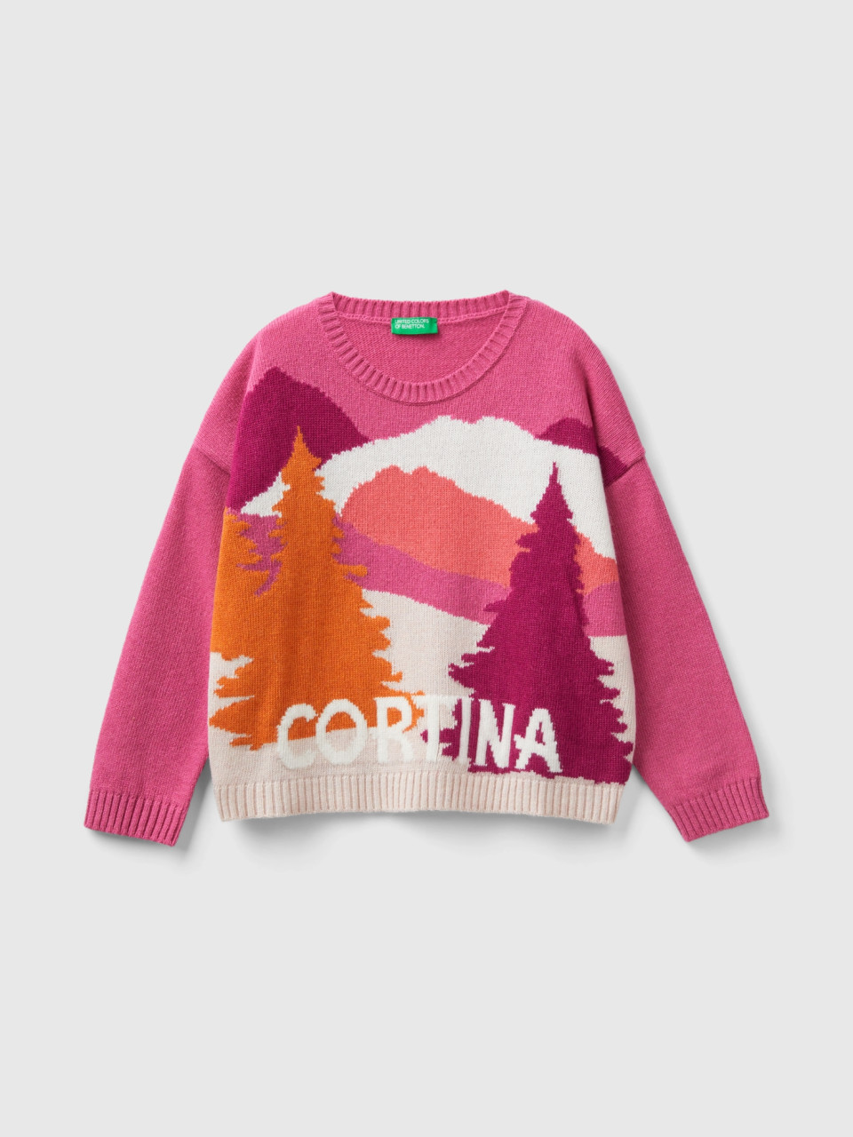 Benetton, Sweater In Wool Blend, Pink, Kids