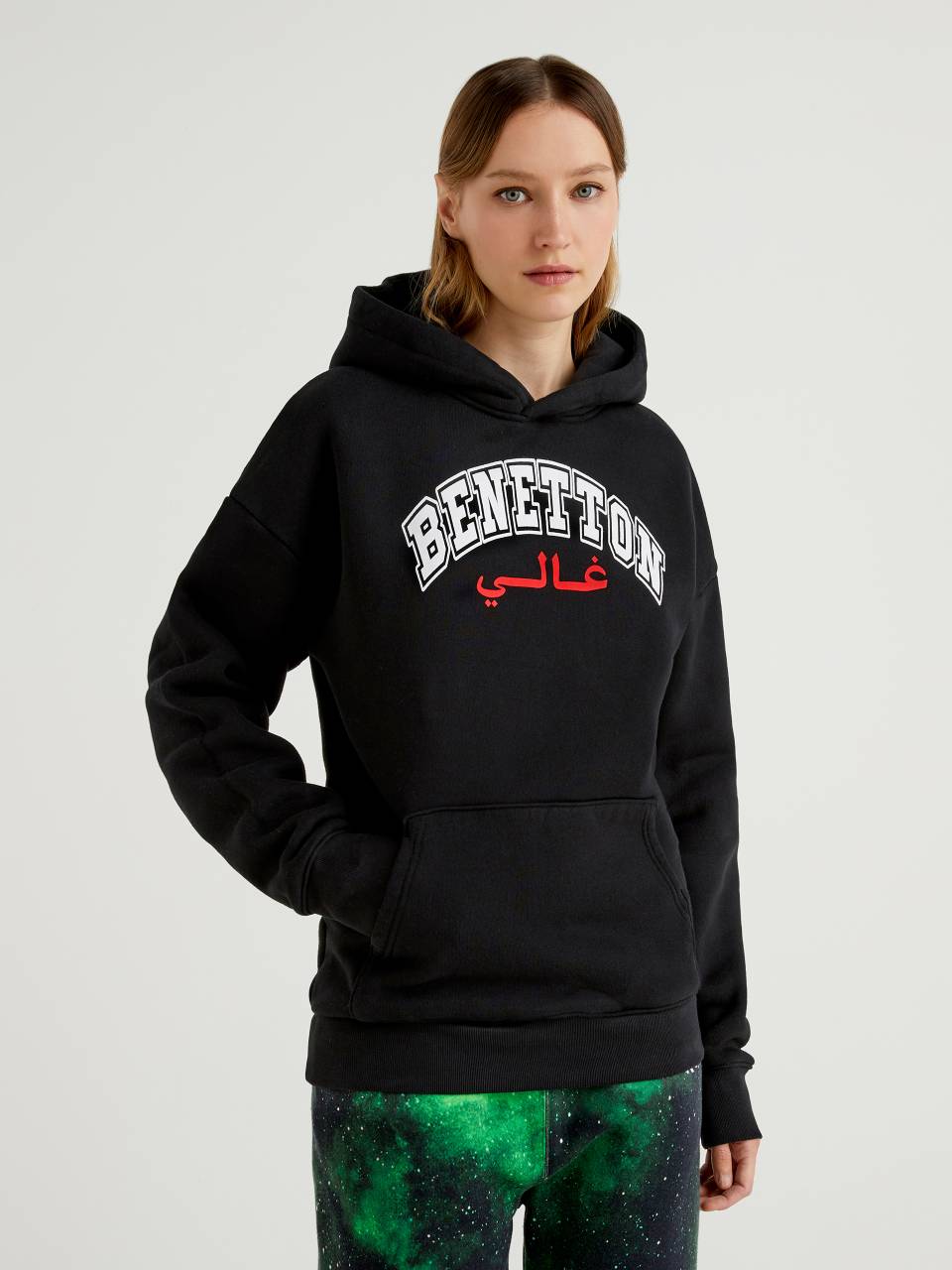 Benetton Black sweatshirt with hood and print by Ghali. 1