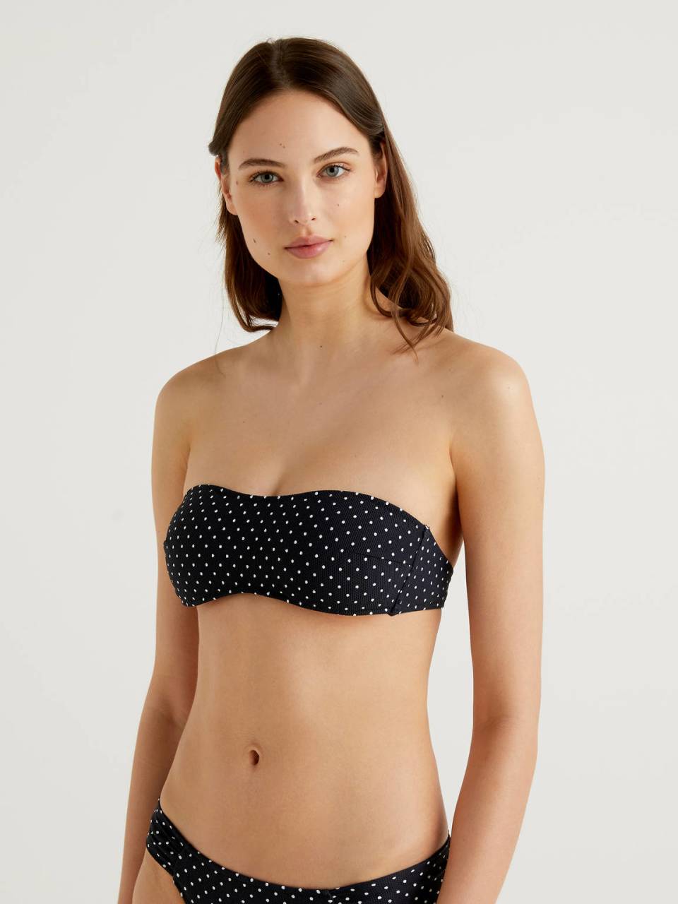 Benetton Padded bandeau bikini top with micro polka dots. 1