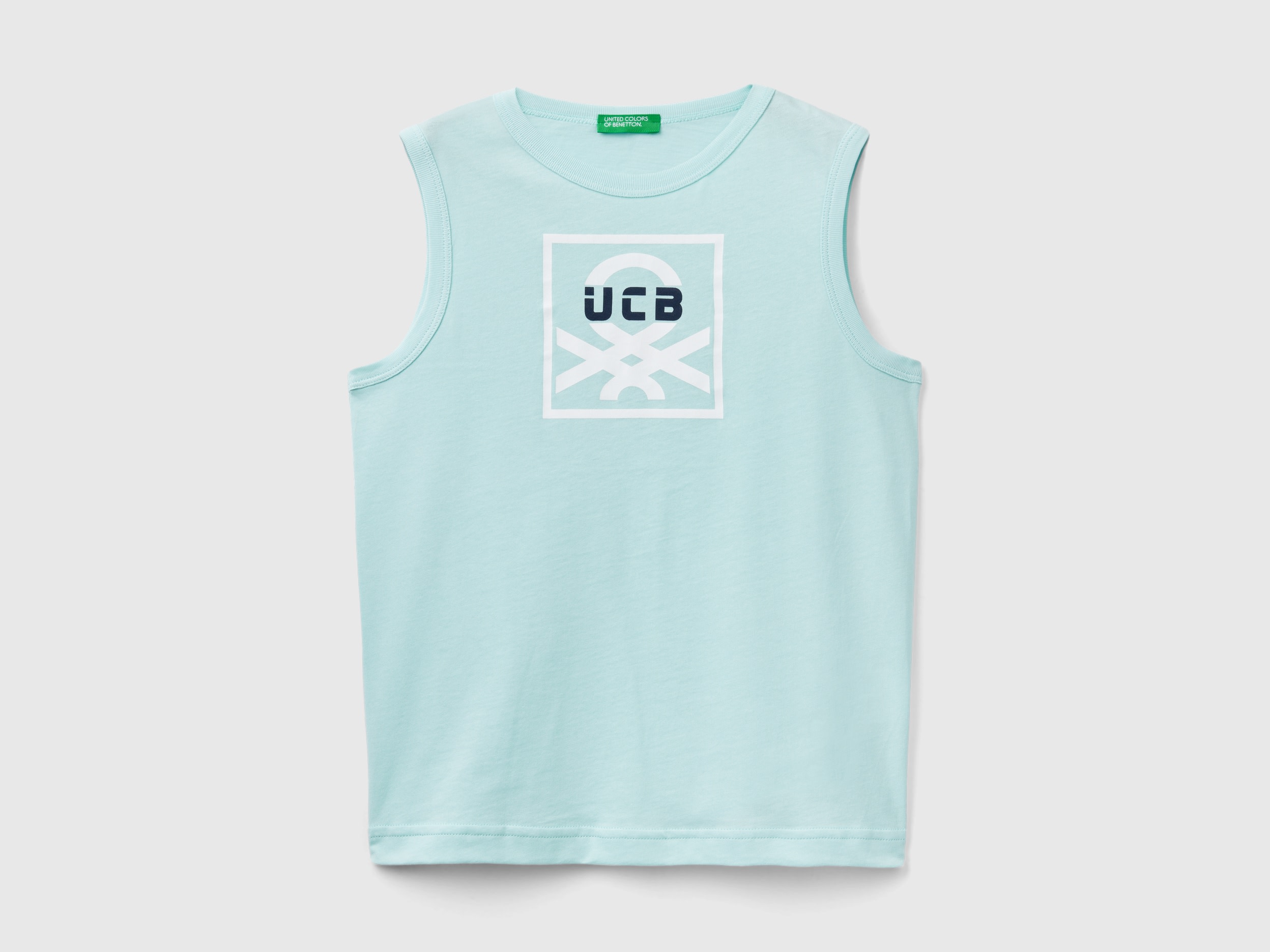 Image of Benetton, Tank Top In 100% Organic Cotton With Logo, size S, Aqua, Kids