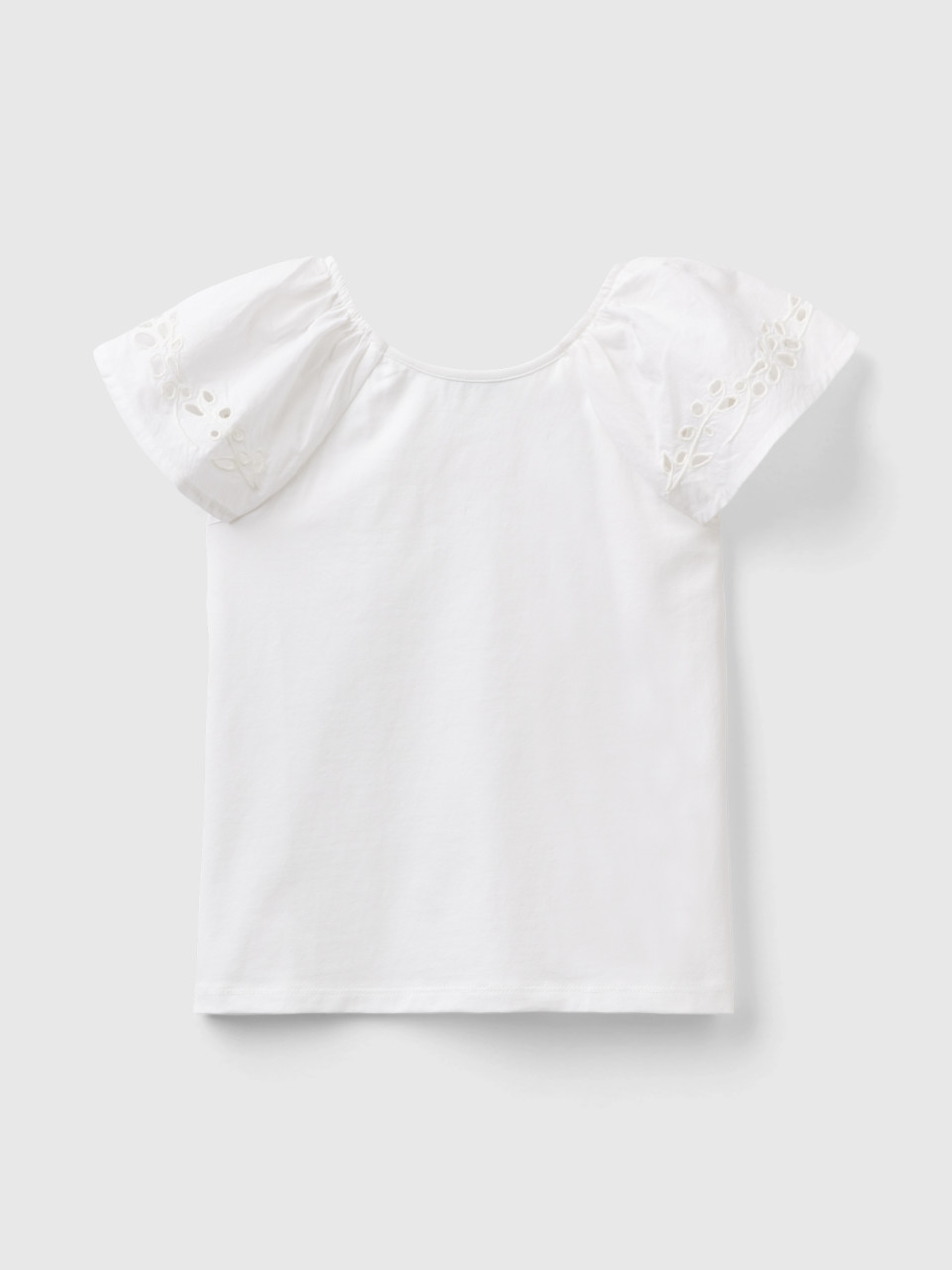 Benetton, Top With Embroidered Sleeves, White, Kids
