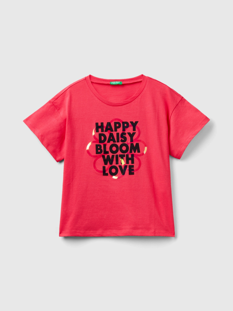 Benetton, Short Sleeve T-shirt With Print, Fuchsia, Kids