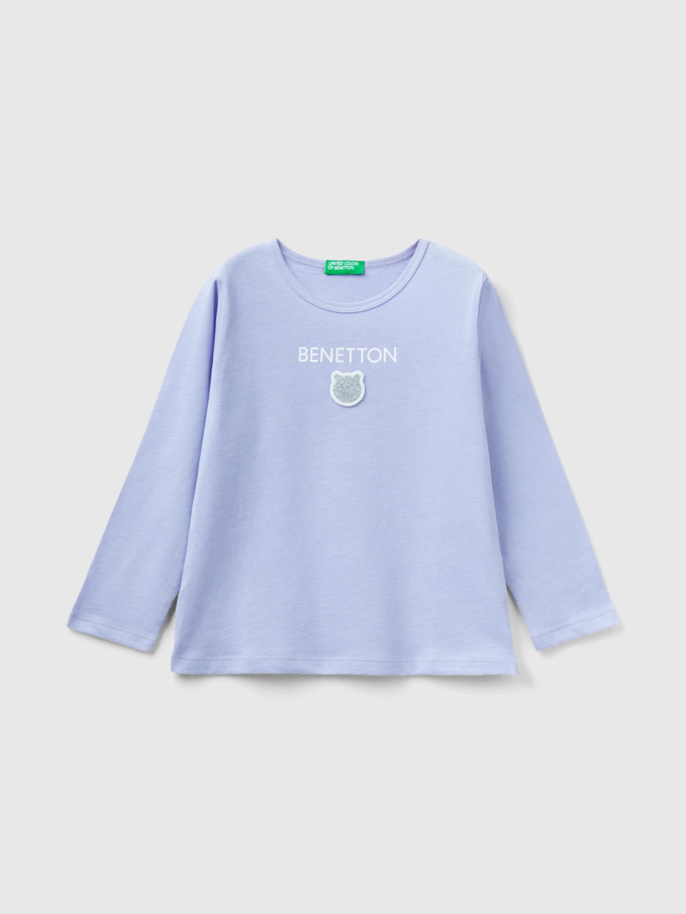 Benetton, Organic Cotton T-shirt With Glittery Print, Lilac, Kids