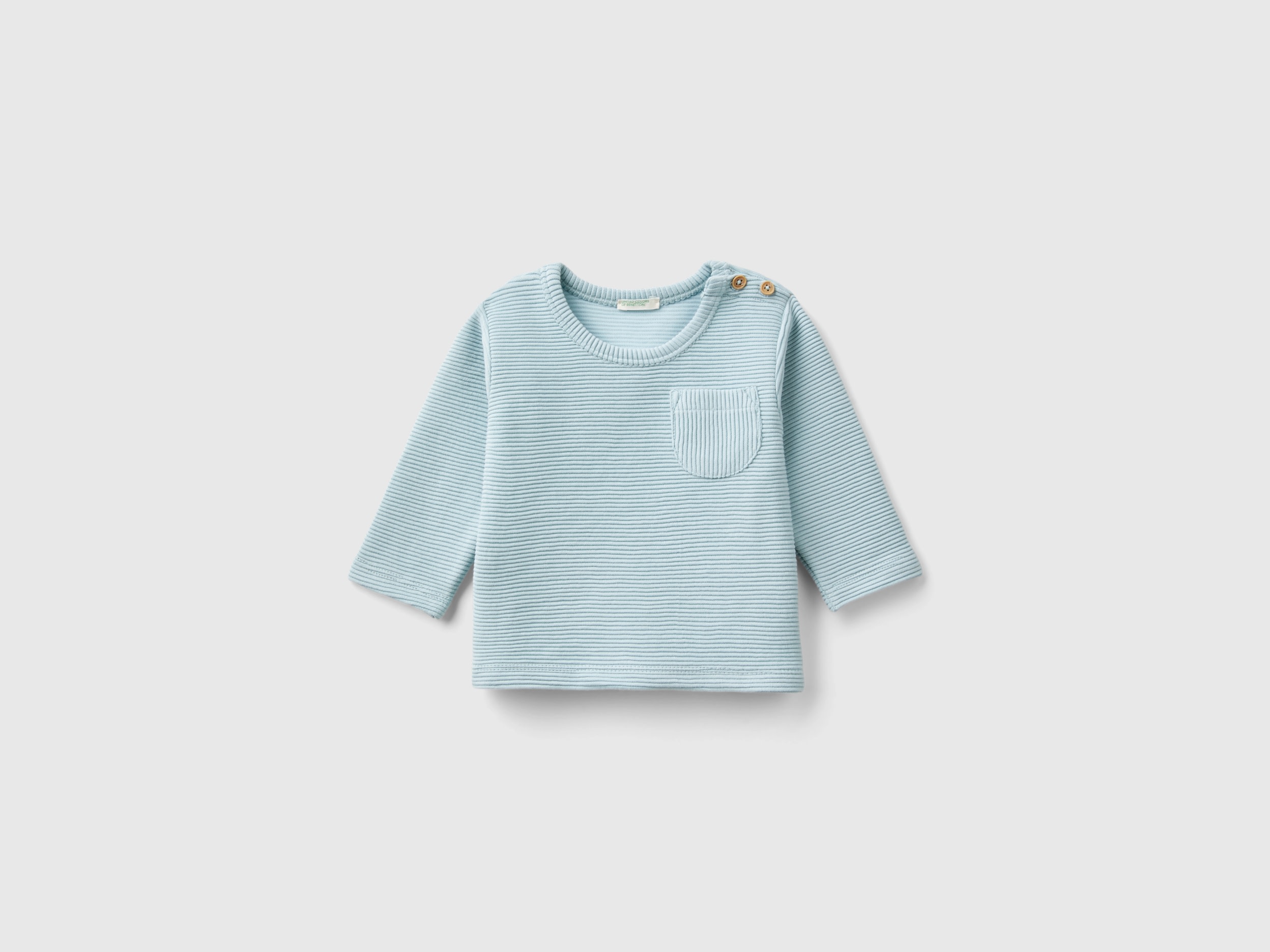 Benetton, Calda Maglietta Con Taschino, Verde Acqua, Bambini