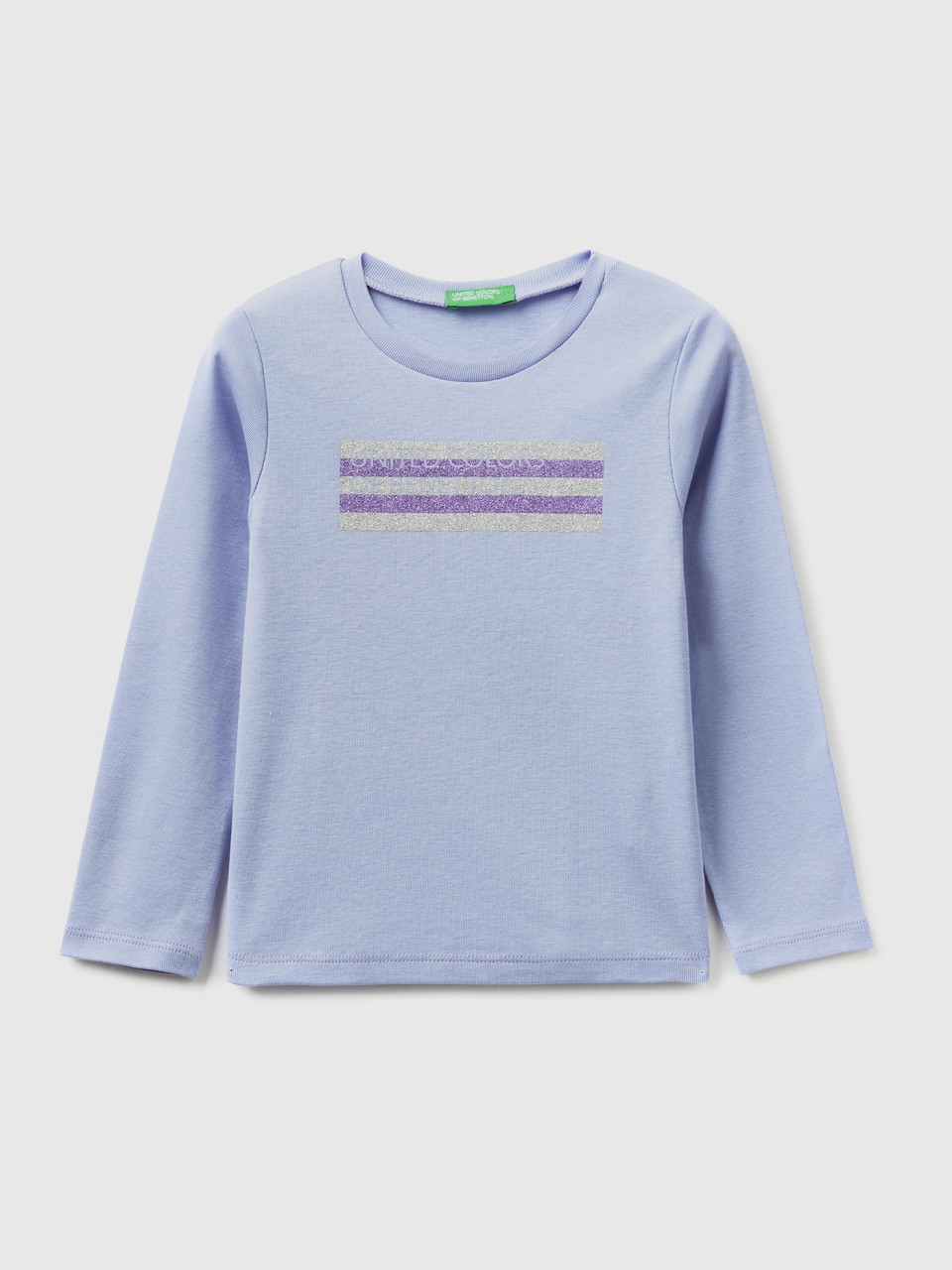 Benetton, Long Sleeve T-shirt With Glitter Print, Lilac, Kids