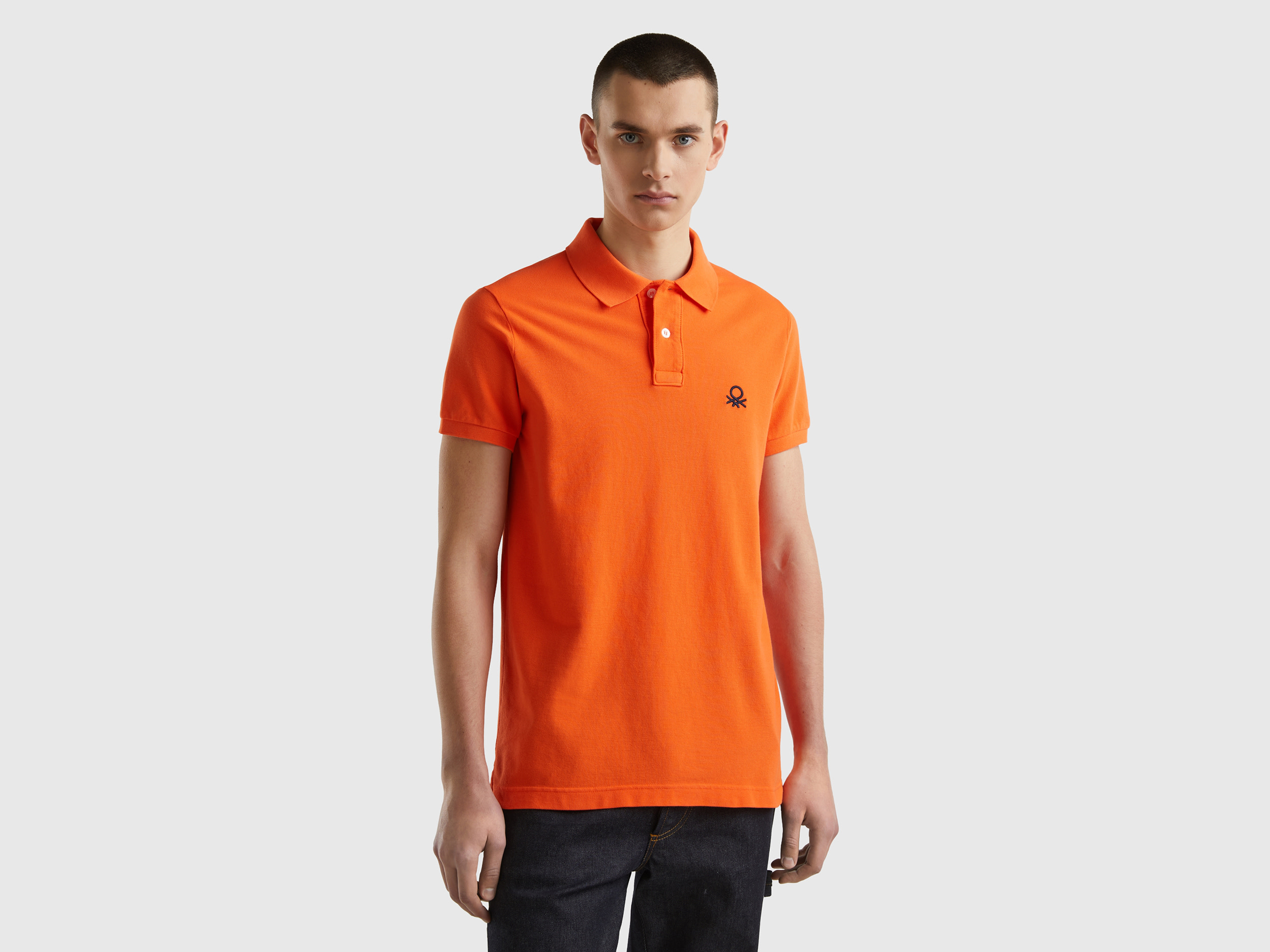 Image of Benetton, Orange Slim Fit Polo, size M, Orange, Men