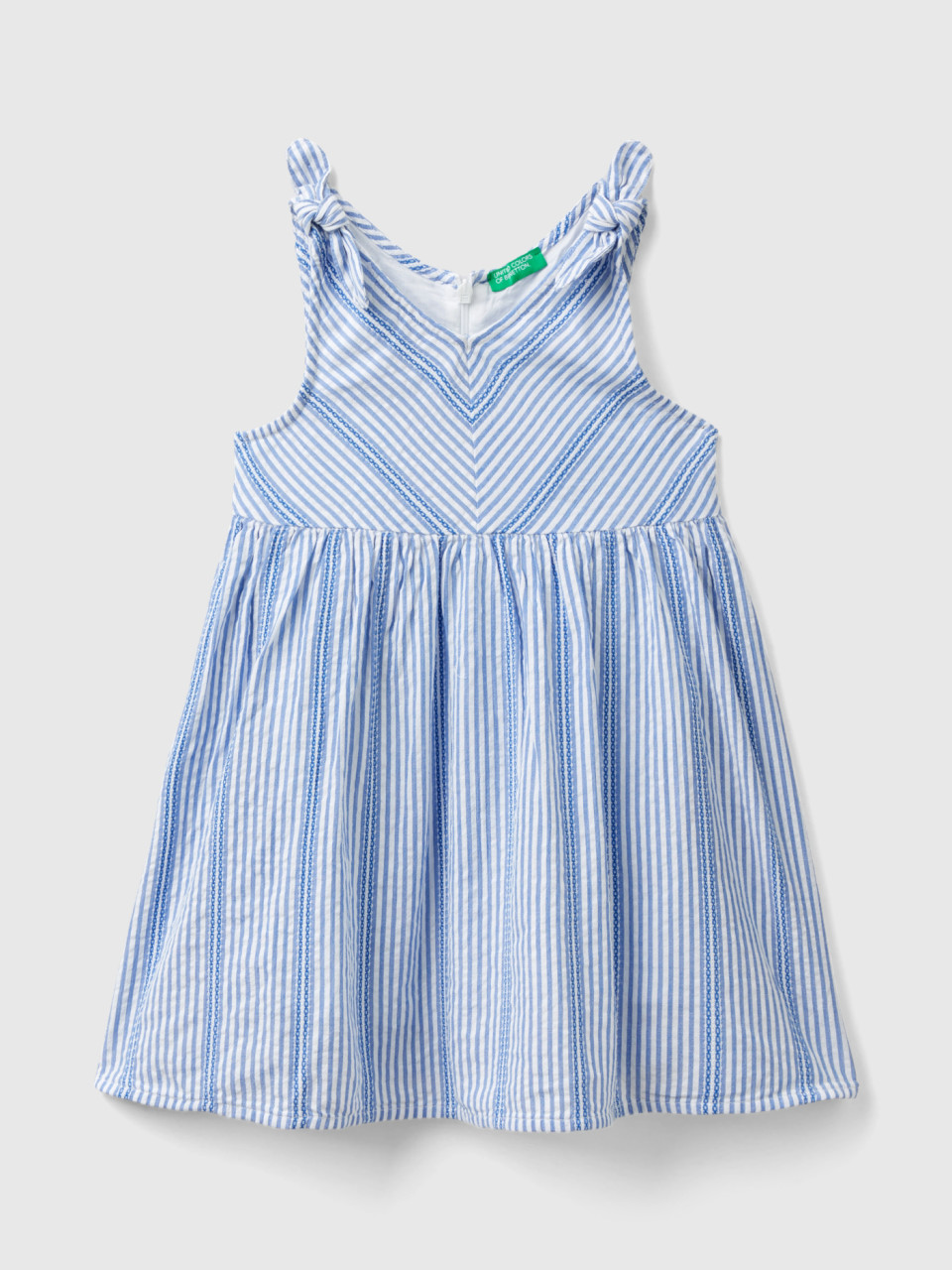 Benetton, Striped Dress In Lightweight Cotton, Light Blue, Kids