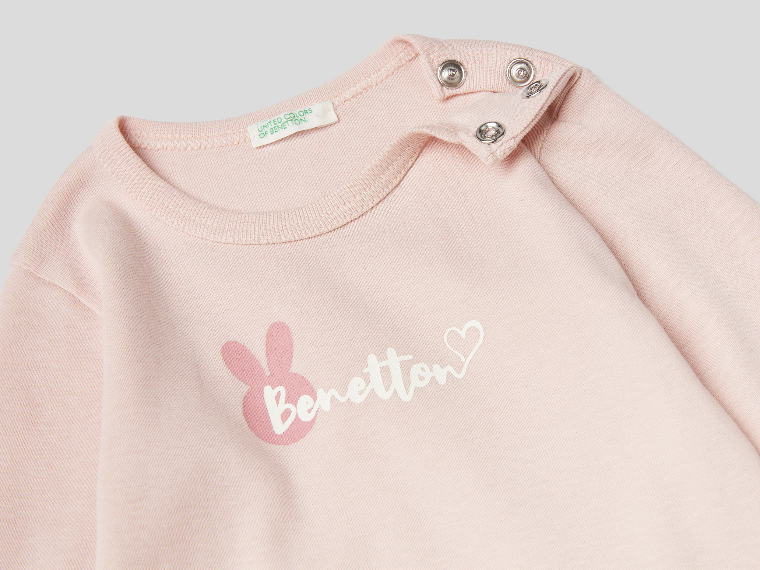 Benetton, Long Sleeve 100% Organic Cotton T-Shirt, Taglia 0-1, Pink, Kids