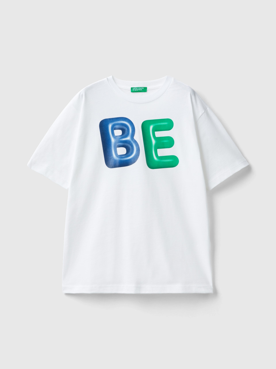 Benetton, T-shirt Girocollo In Cotone Bio, Bianco, Bambini