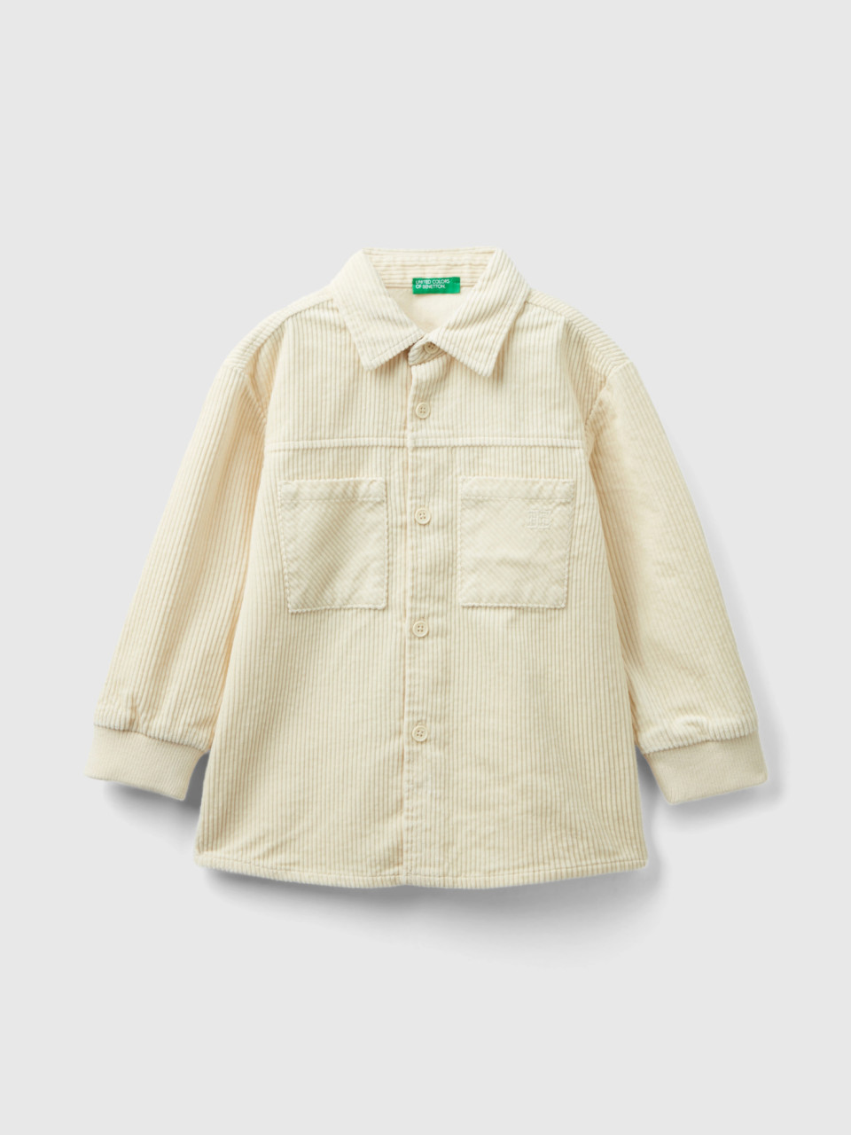 Benetton, Velvet Shirt With Pockets, Beige, Kids