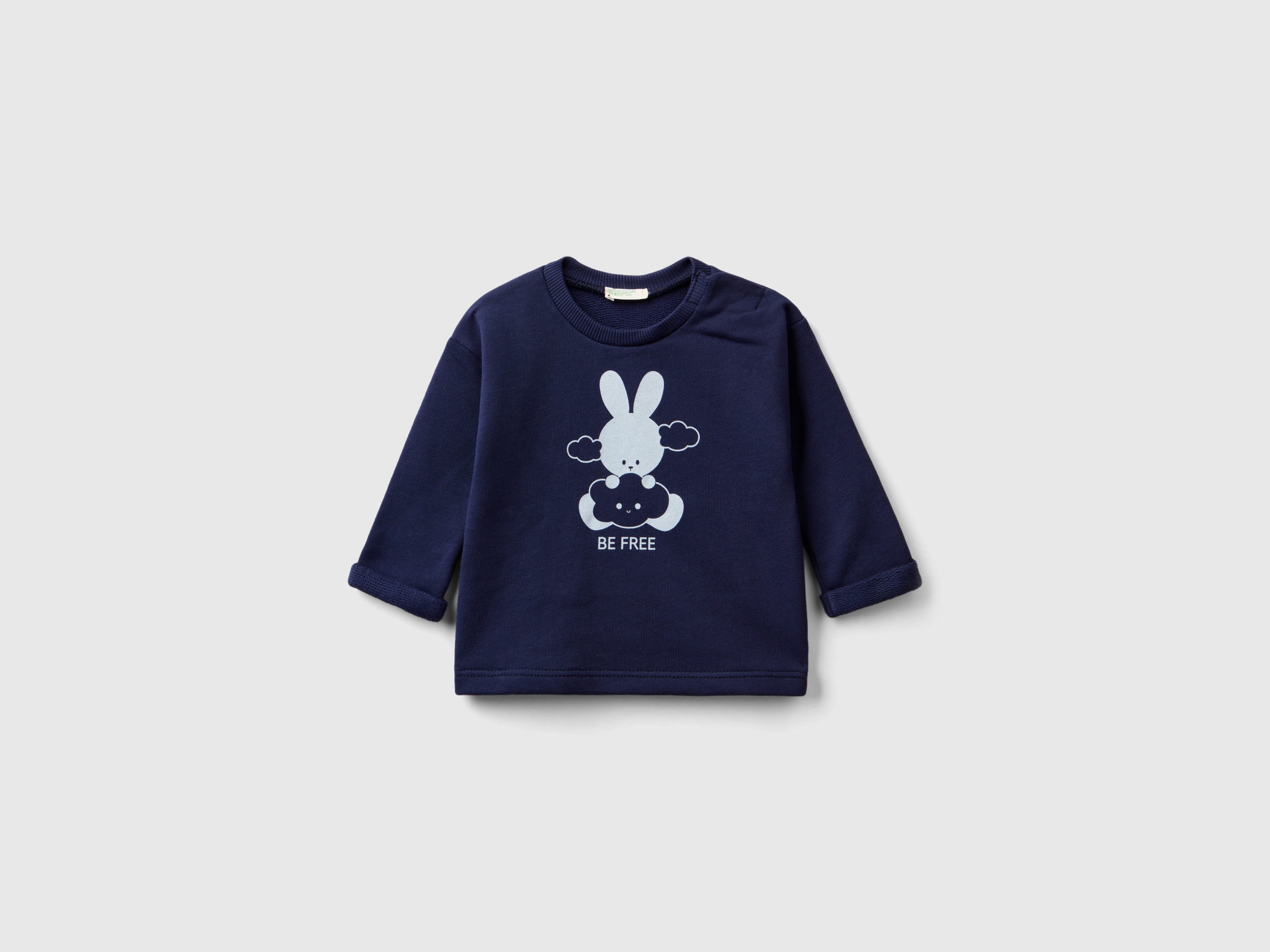 Benetton, Organic Cotton Sweatshirt With Print, size 12-18, Dark Blue, Kids