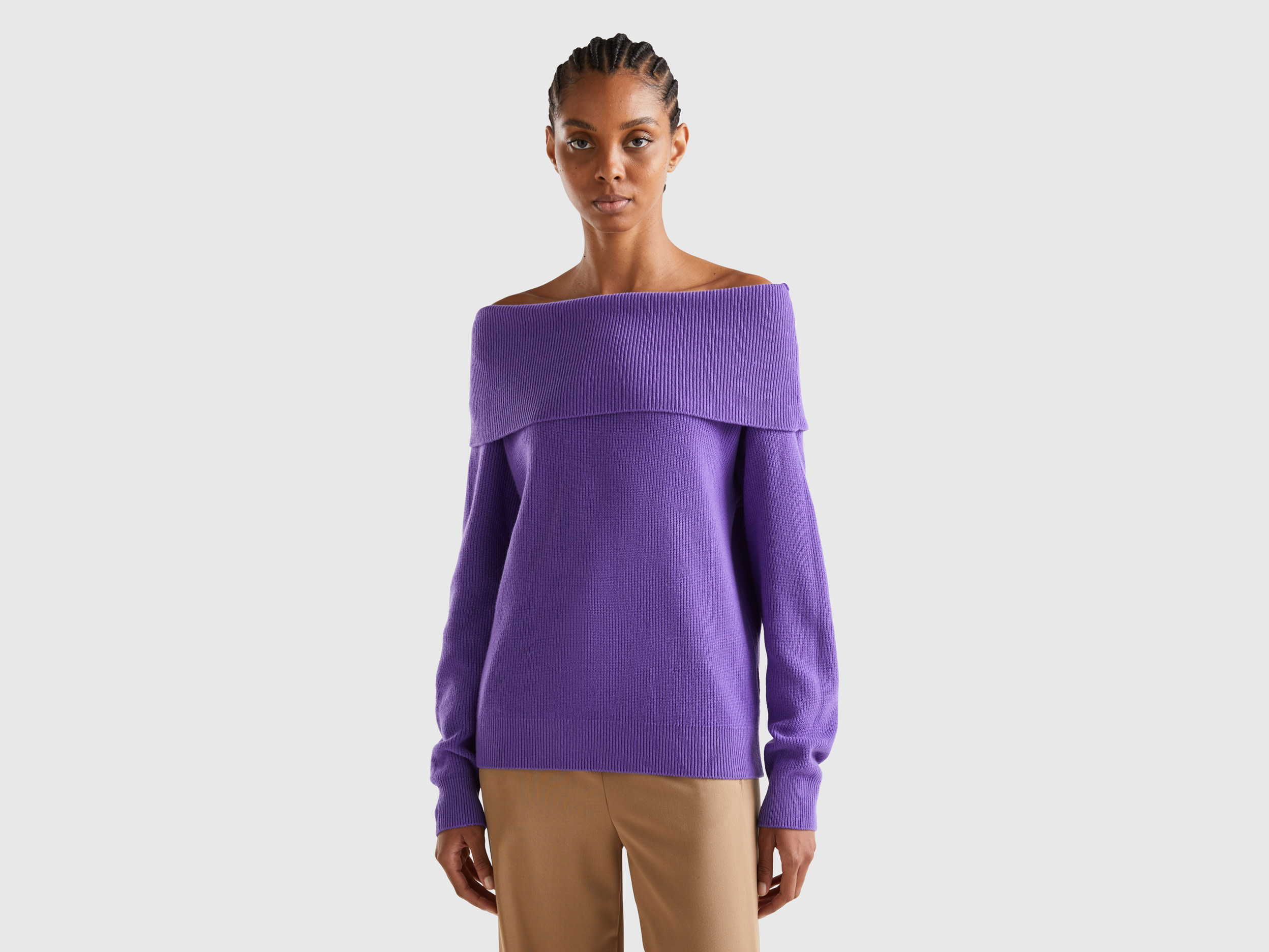 Benetton, Sweater With Bare Shoulders, size XS-S, Violet, Women
