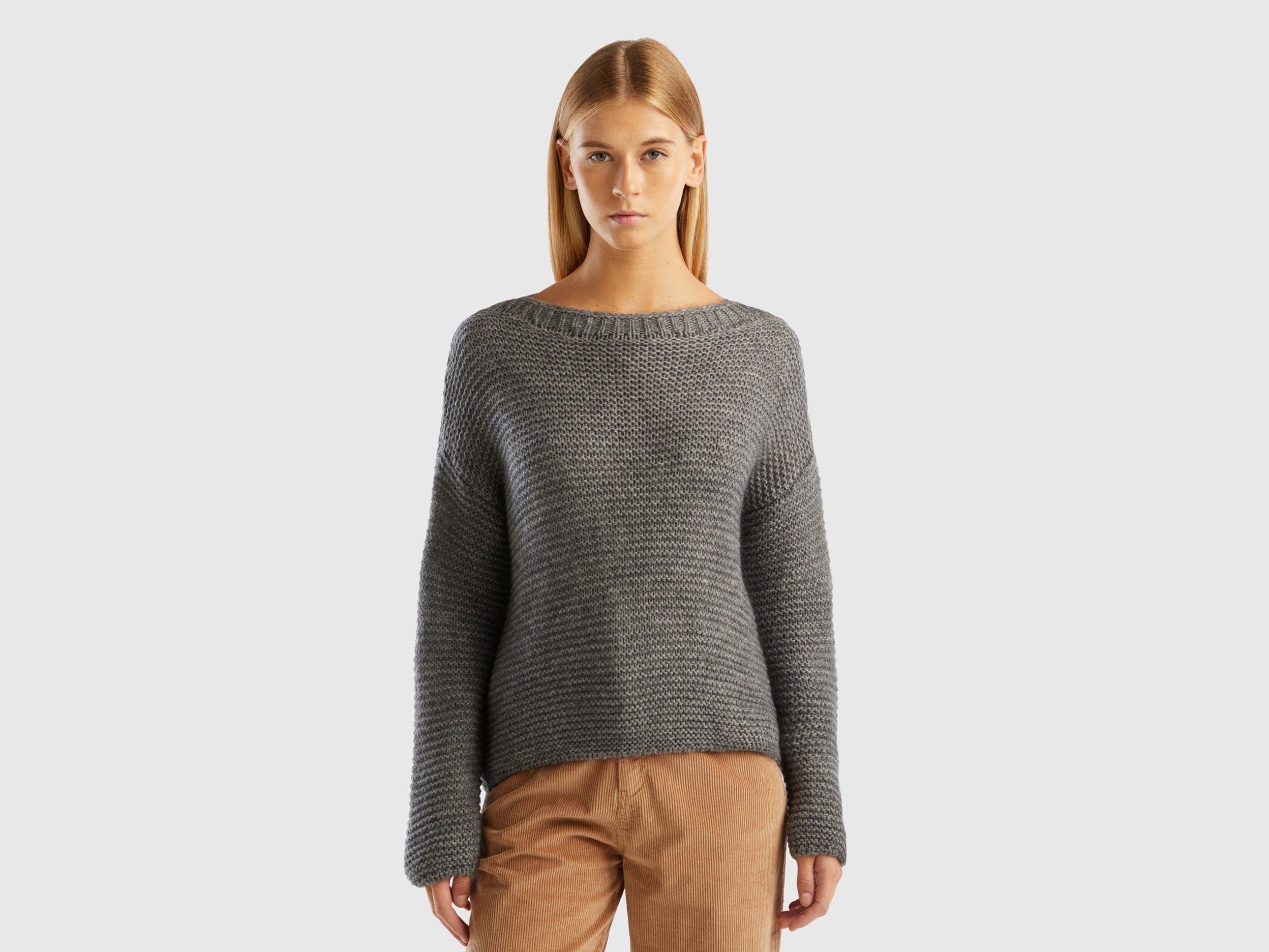 Benetton, Boat Neck Sweater, size M, Dark Gray, Women