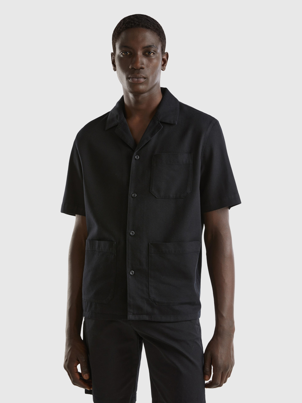 Benetton, Shirt In Modal® And Cotton Blend, Black, Men