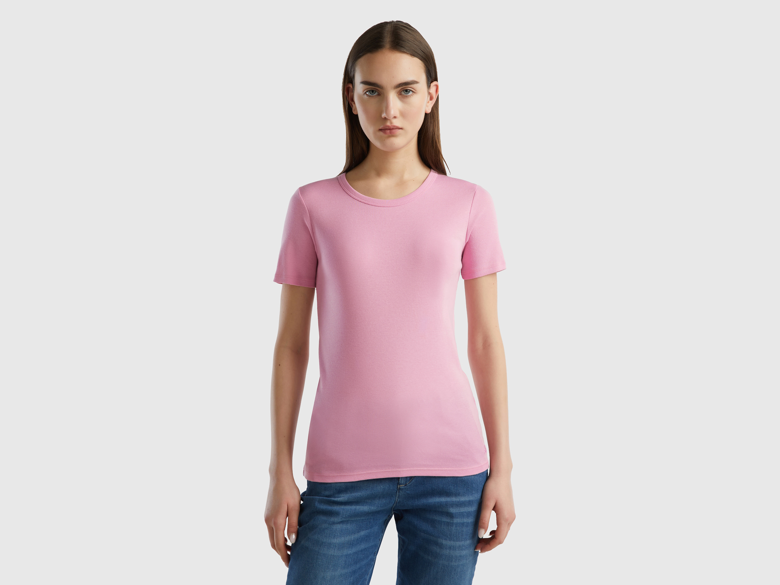 Benetton, Long Fiber Cotton T-shirt, size XXS, Pastel Pink, Women