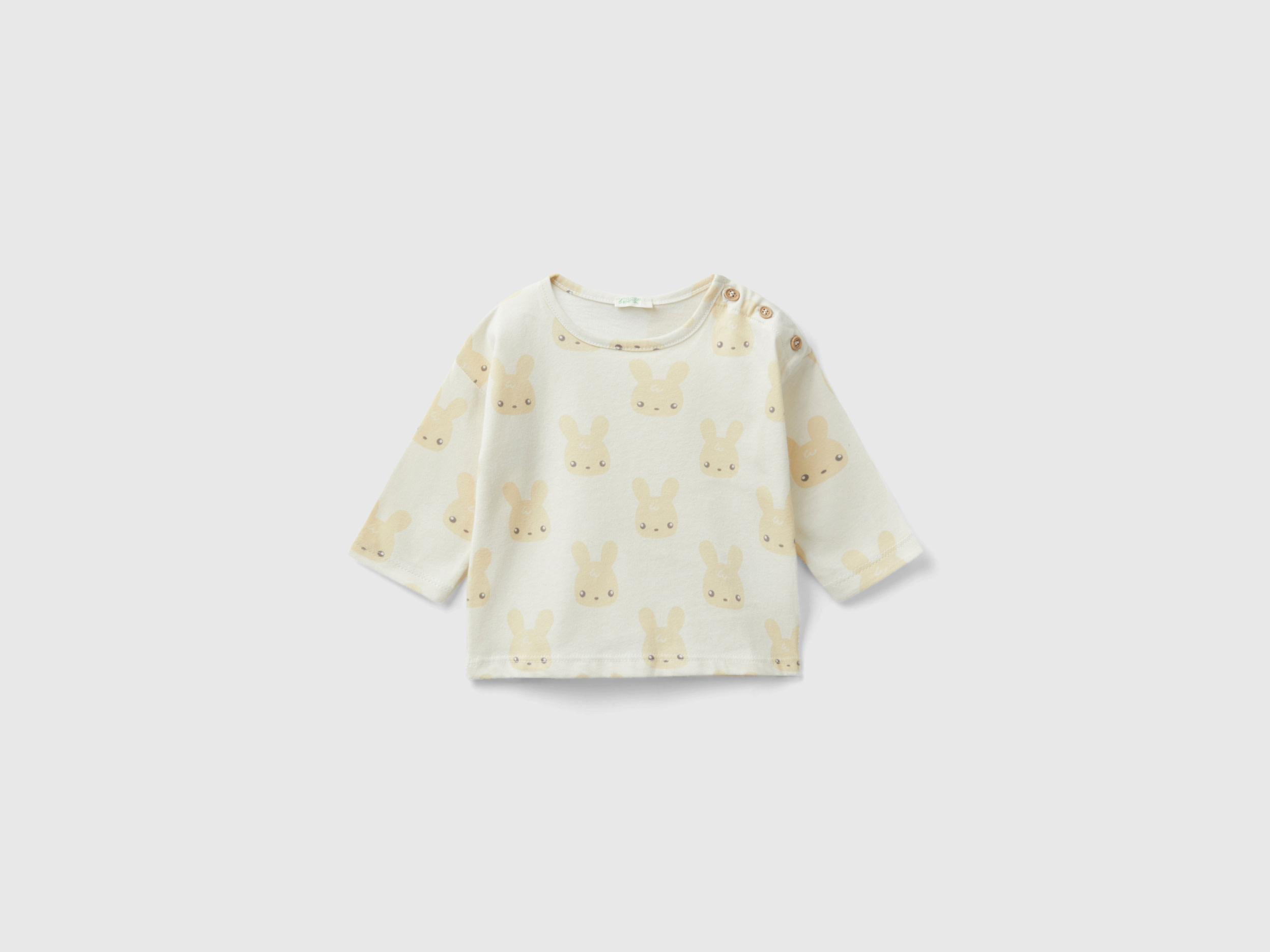 Benetton, Printed T-shirt In Warm Cotton, size 6-9, Beige, Kids