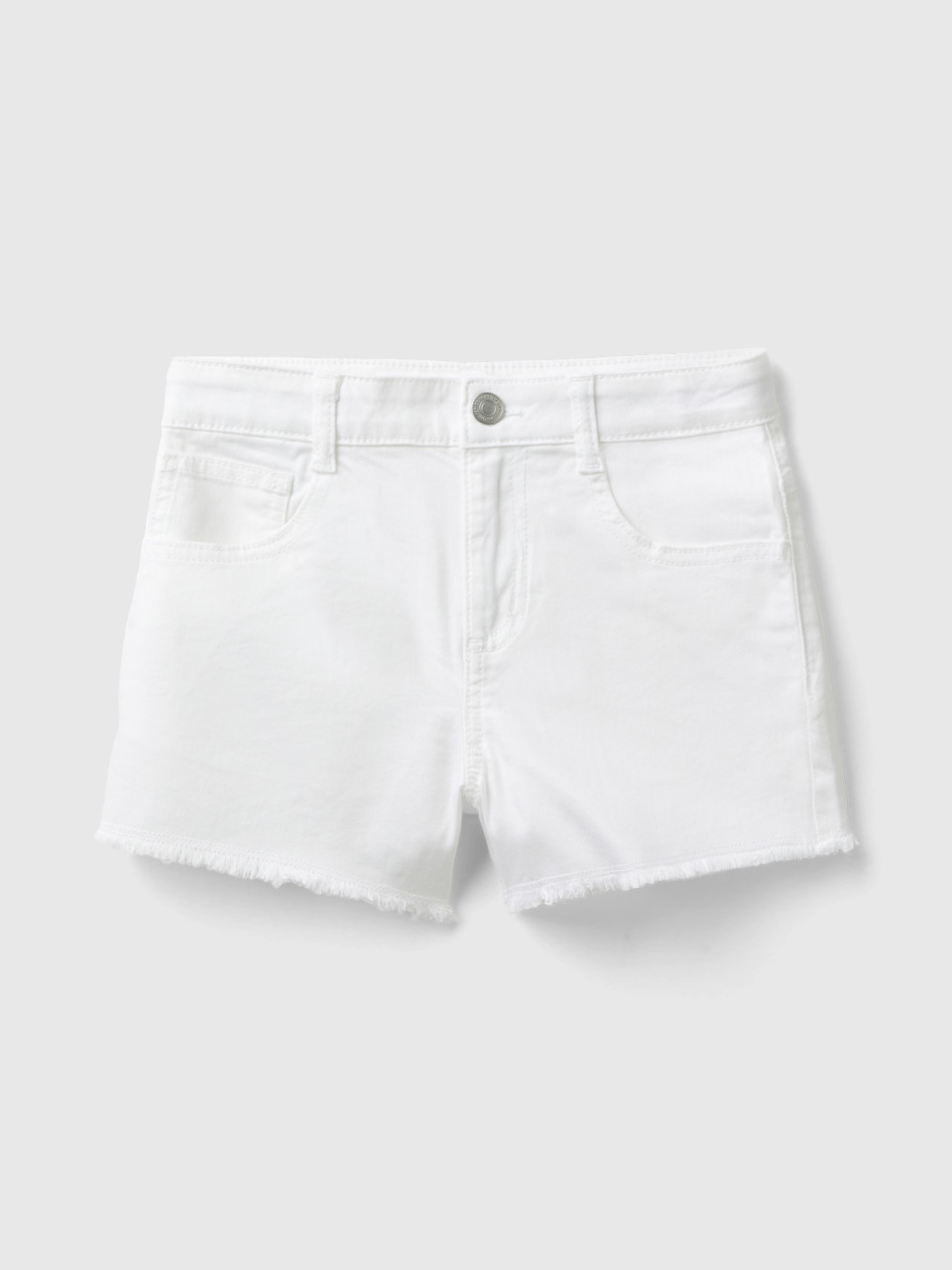 Benetton, Frayed Shorts In Stretch Cotton, White, Kids