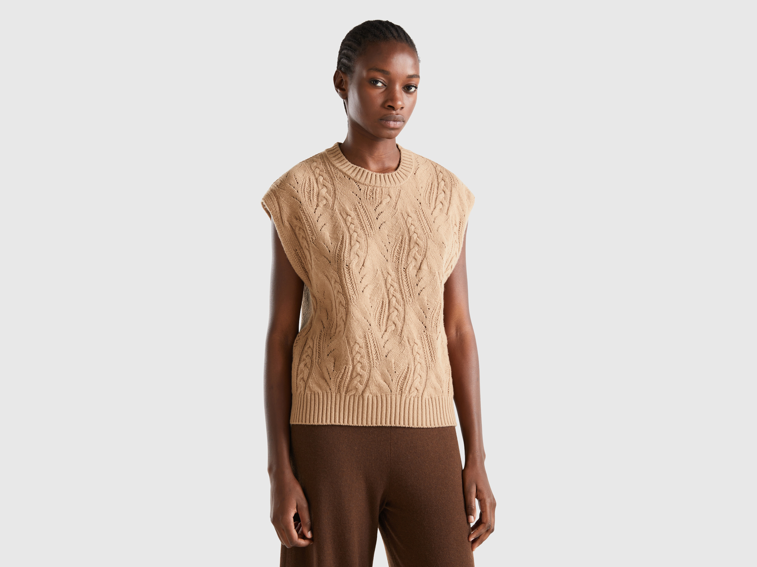 Benetton, Knit Vest In Wool Blend, size XS-S, Beige, Women