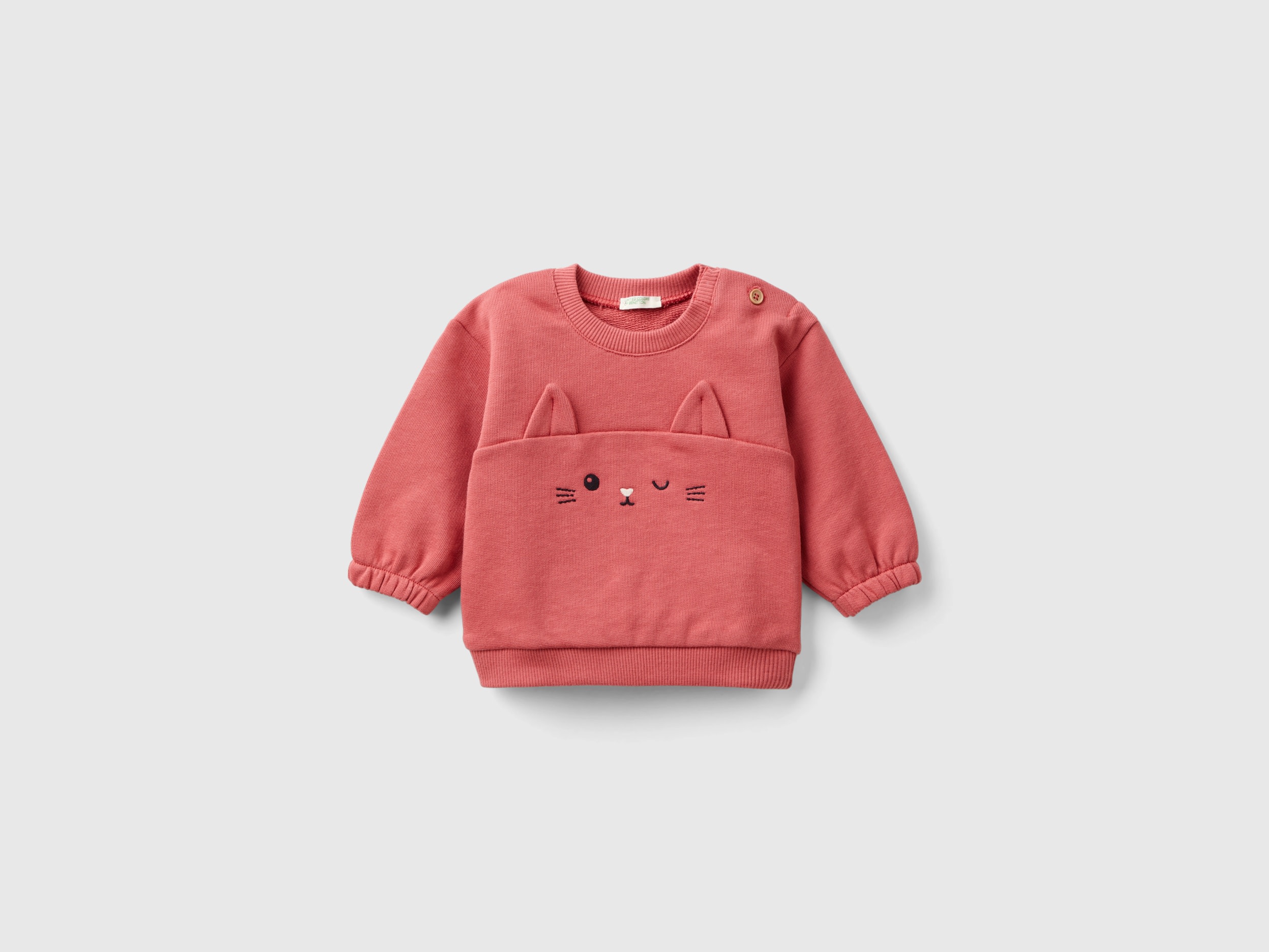 Benetton, Felpa Con Ricamo E Patch In Cotone Bio, Malva, Bambini