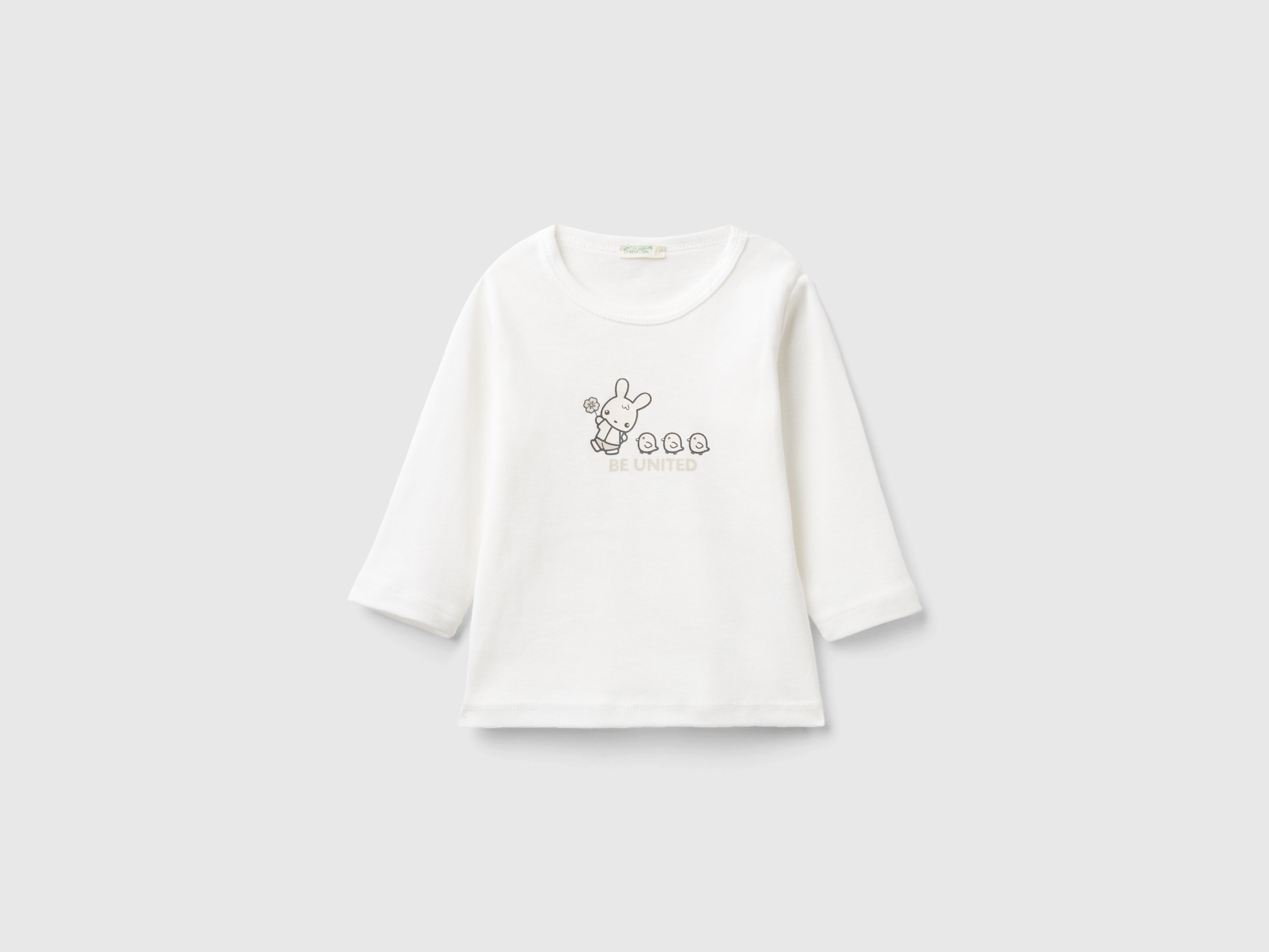 Image of Benetton, Long Sleeve 100% Organic Cotton T-shirt, size 74, Creamy White, Kids