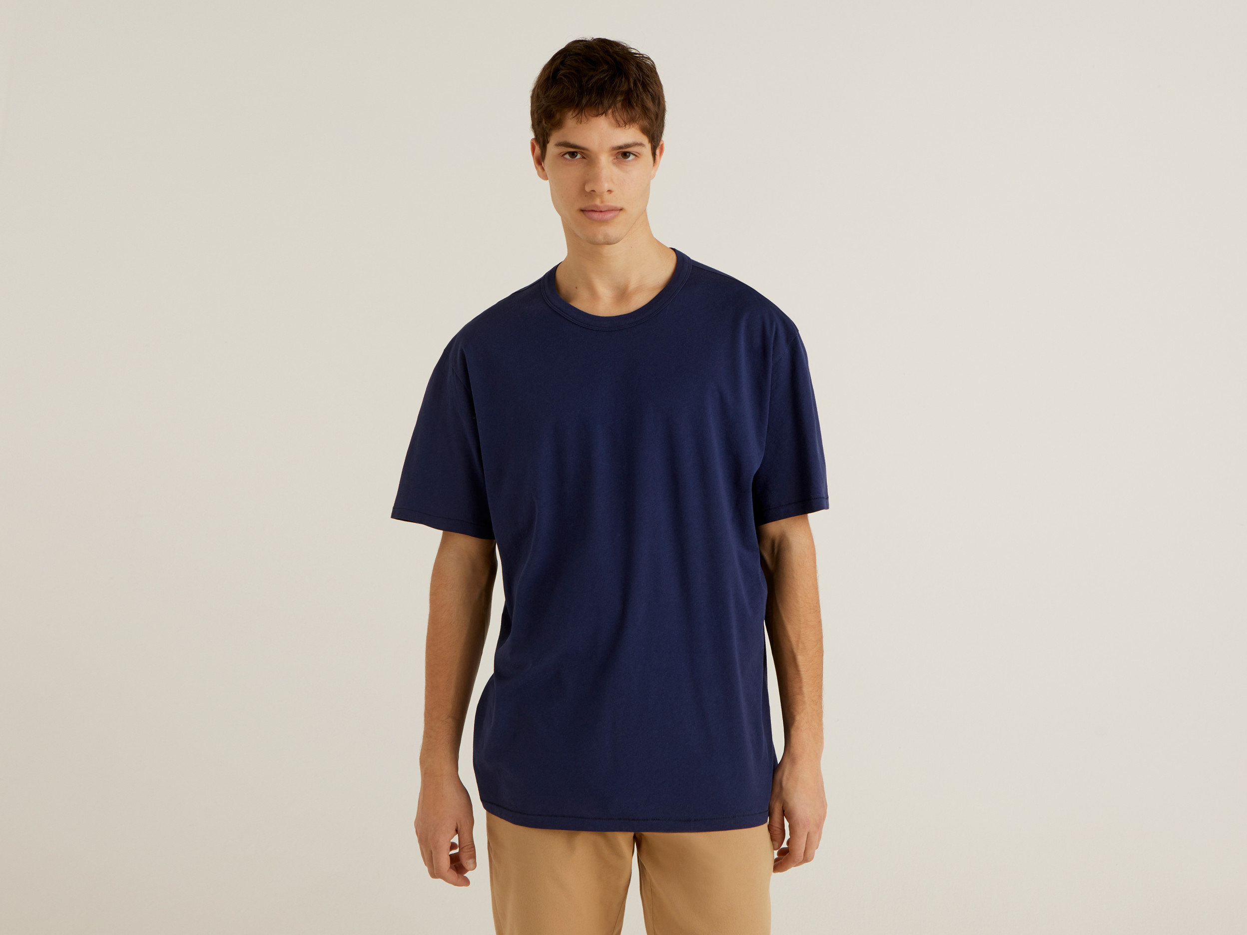 Benetton, T shirt In Puro Cotone Biologico, Blu Scuro, Uomo